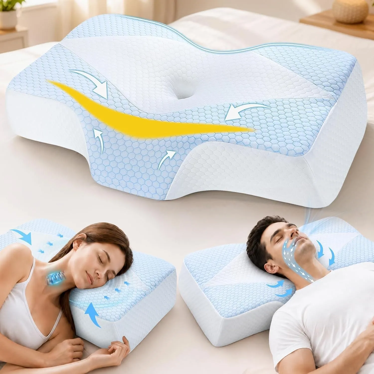 Nackenstützkissen gegen Nackenschmerzen, orthopädisches Kopfkissen, ergonomisches Memory Foam Nackenkissen mit 2 Höhen,…