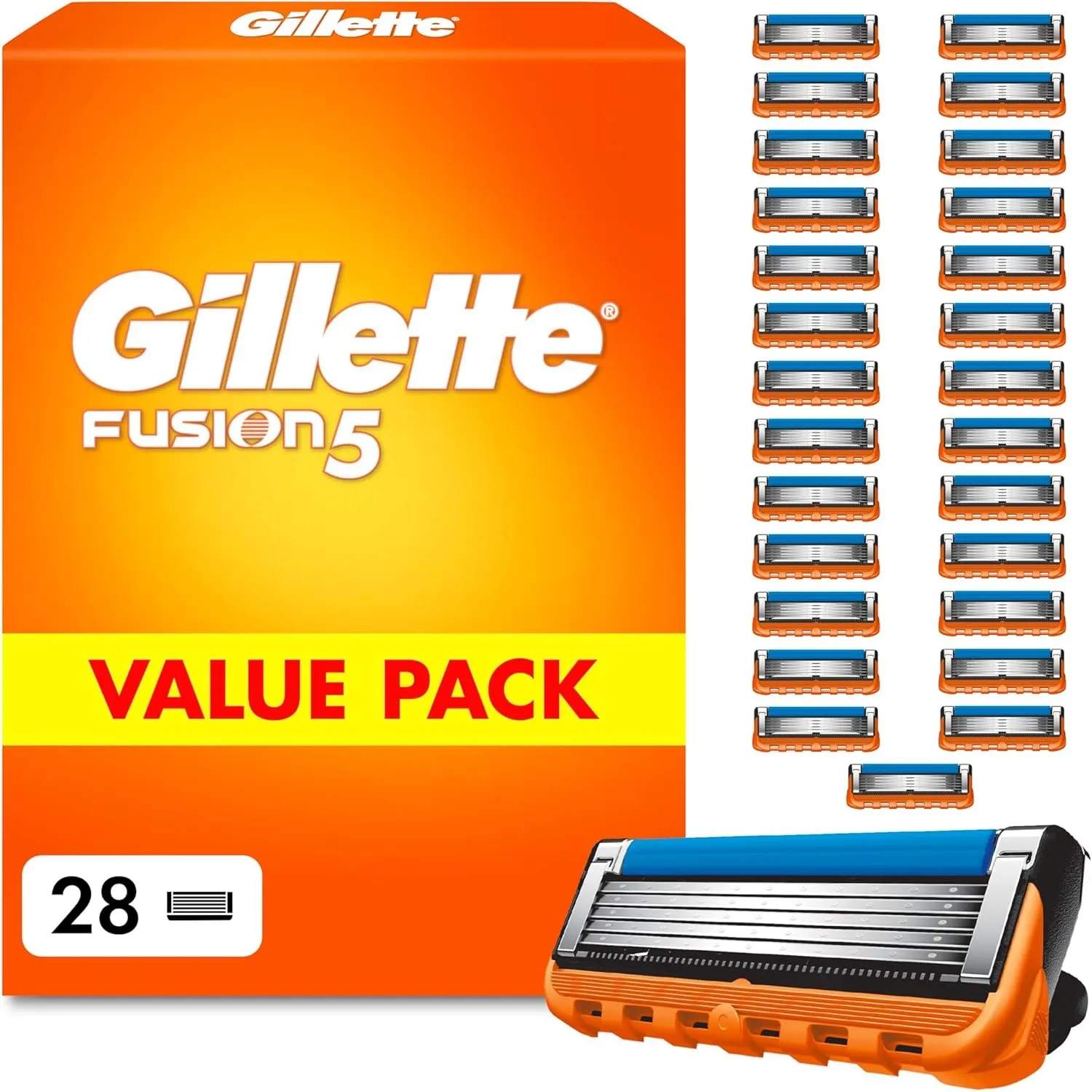 Gillette Fusion 5 Klingen Herren, 28 Original Rasierklingen, Orange