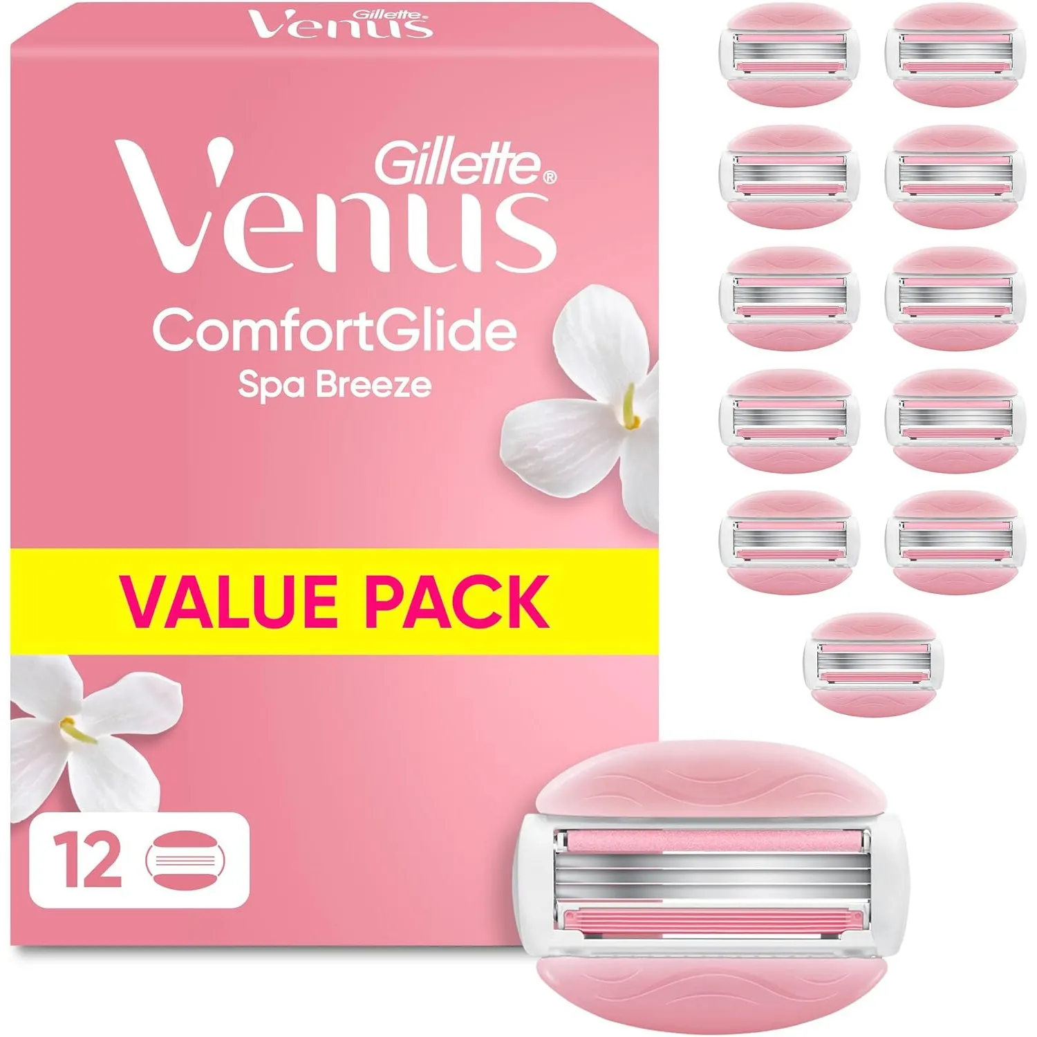 Gillette Venus Comfortglide Spa Breeze, 12 Original Rasierklingen, Rosa