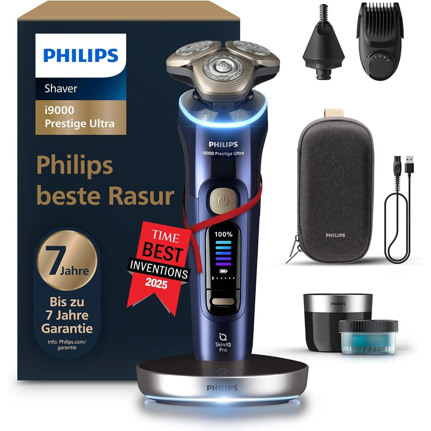 Philips Rasierer i9000 Prestige Ultra, Nass- und Trockenrasierer für Herren, Druck- und Bewegungssensor, 5+1 Bartstyler…