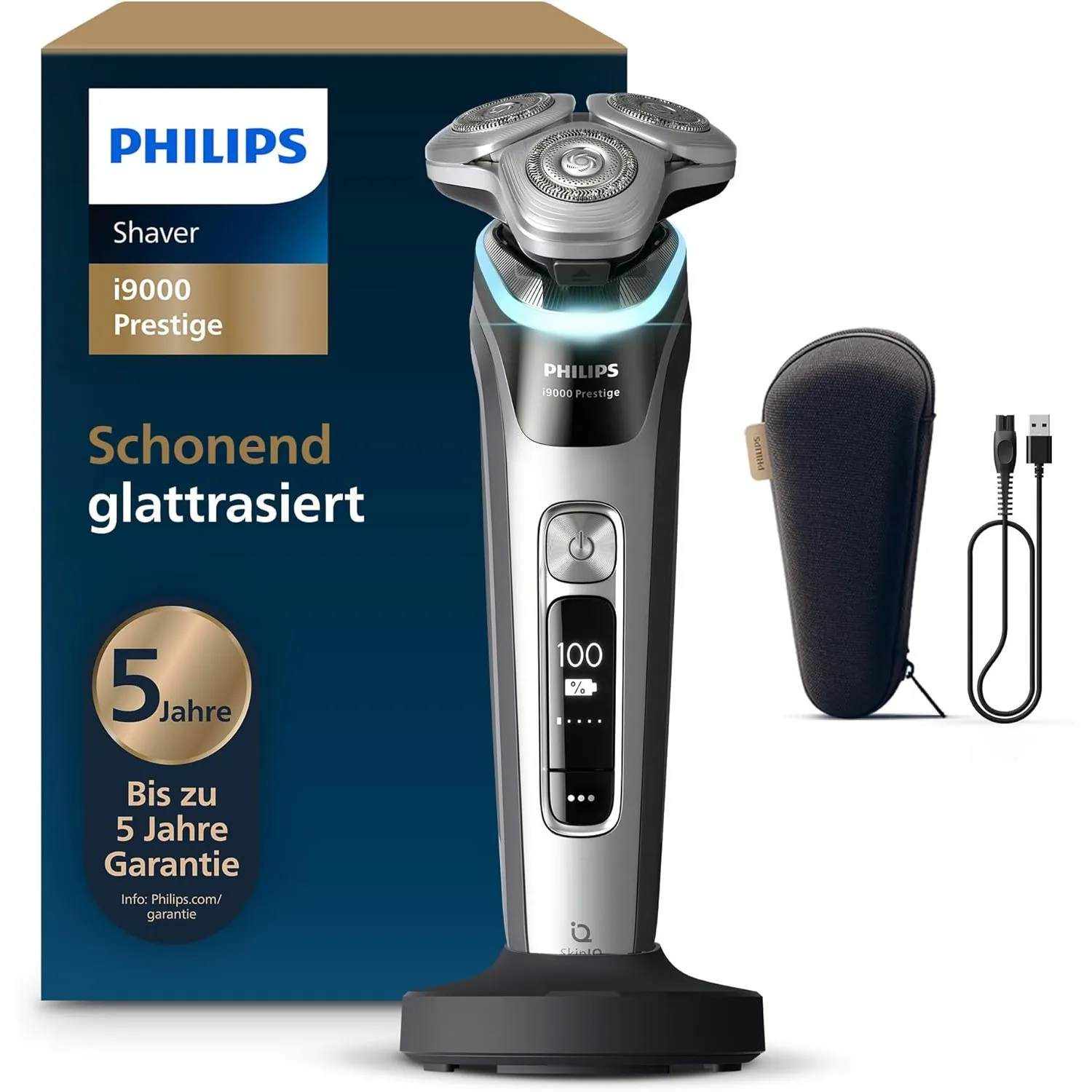 Philips Rasierer i9000 Prestige, elektrischer Nass- und Trockenrasierer für Herren mit integriertem Trimmer, dunkelgrau…