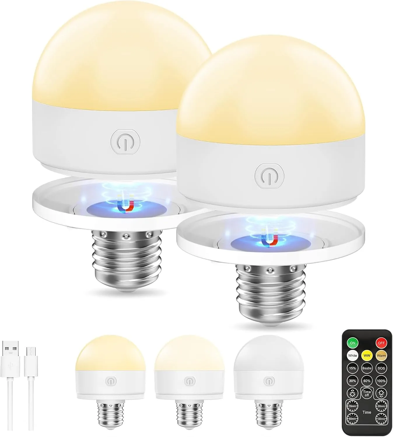 Suright 2 Stück Wiederaufladbare Glühbirne mit Batterie, E27 LED 3 Farben Dimmbare Abnehmbare Akku Glühbirne mit Fernbe…
