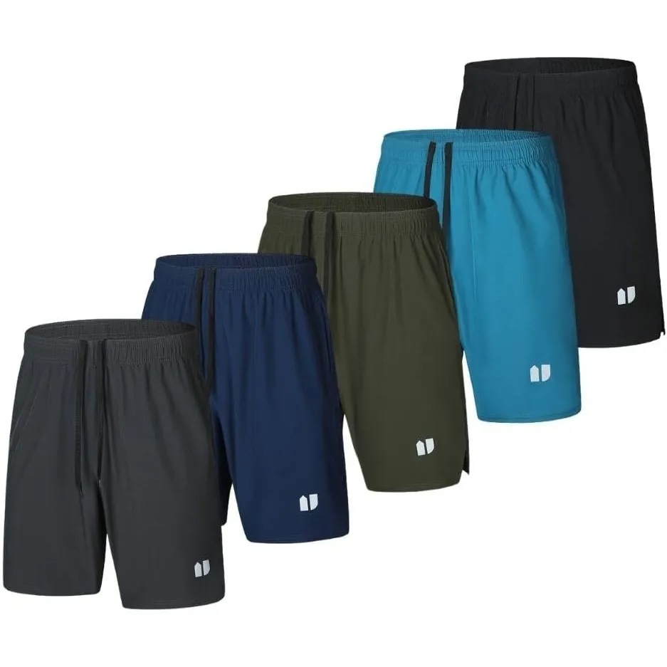 5er-Pack Herren-Lauf-Shorts, schnelltrocknend, für Jogger, athletische Herren-Shorts mit Taschen und elastischem Bund