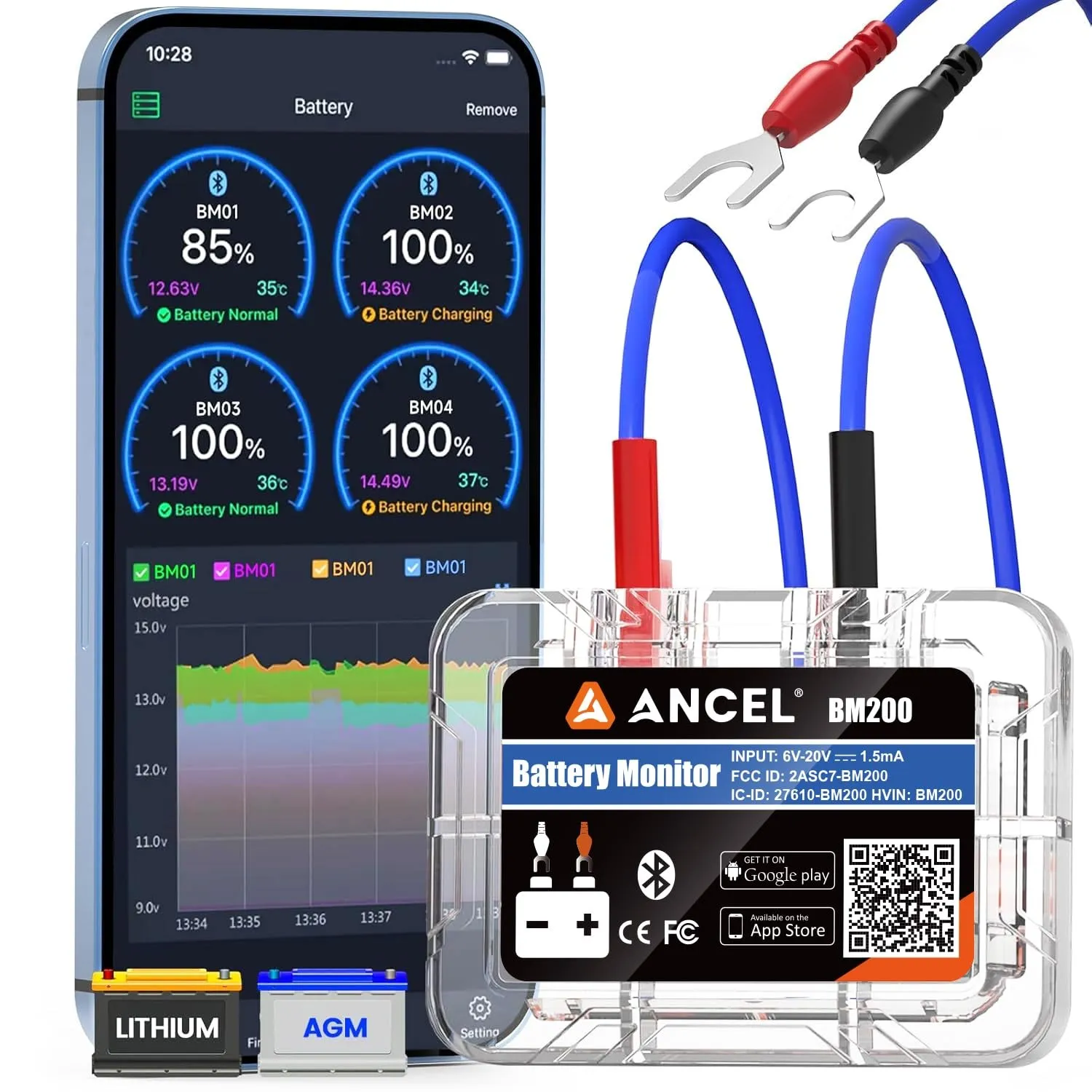 ANCEL BM200 Batterie Überwachung, Bluetooth Batteriewächter Battery Monitor