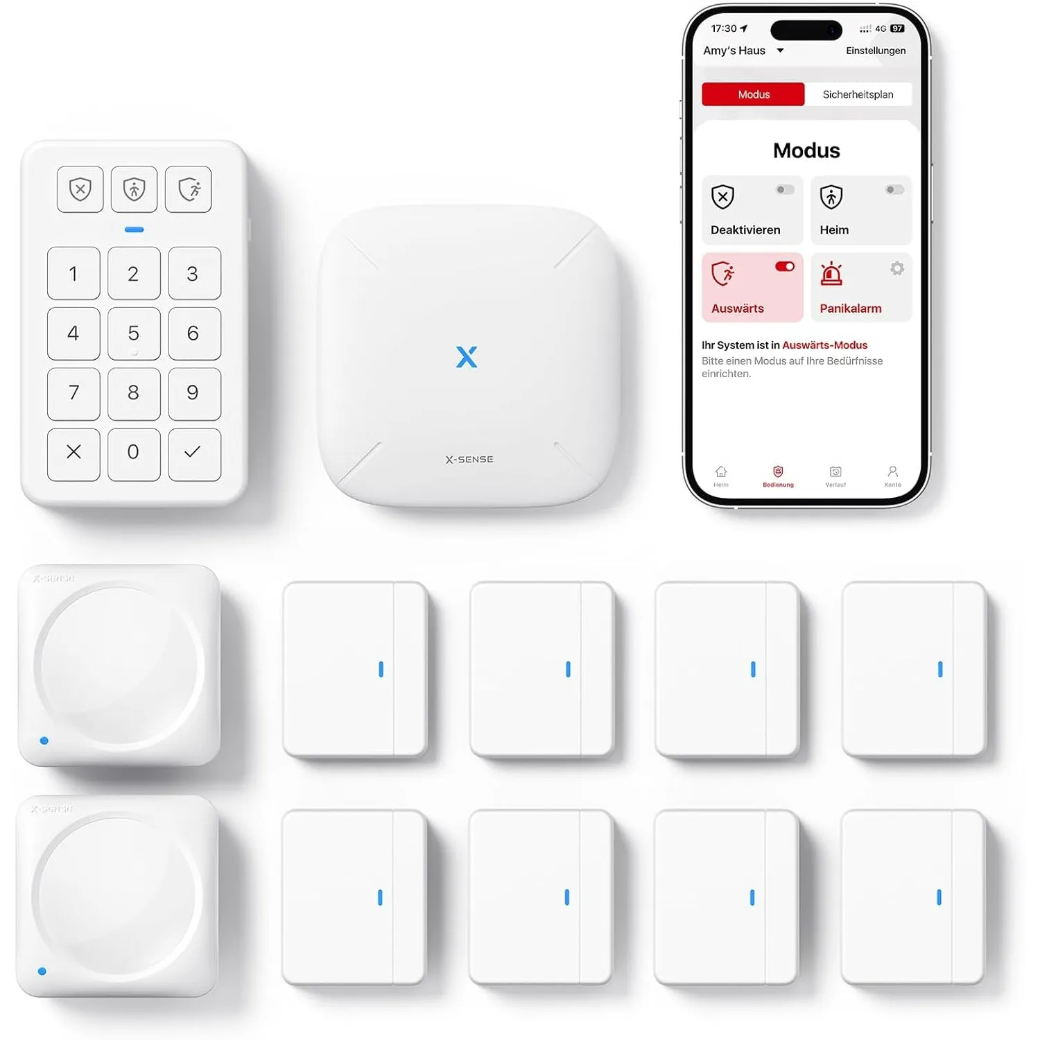 X-Sense Smart Home Sicherheitssystem AS12, Alarmanlage für Tür und Fenster, Codeschloss für die Haustür mit App, funkti…
