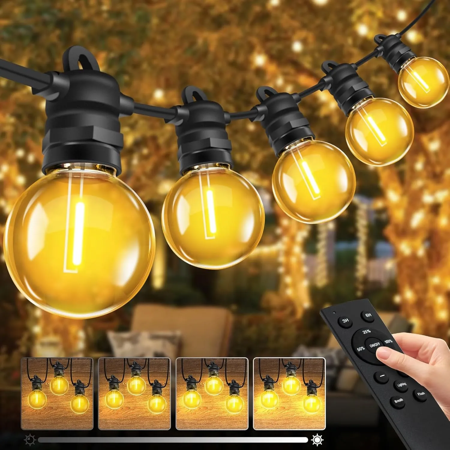 Bowfar Lichterkette Außen Strom, 10M G40 Glühbirnen Balkon Lichterketten Outdoor mit 16+1 Stk, IP68 Wasserdicht Dimmbar…