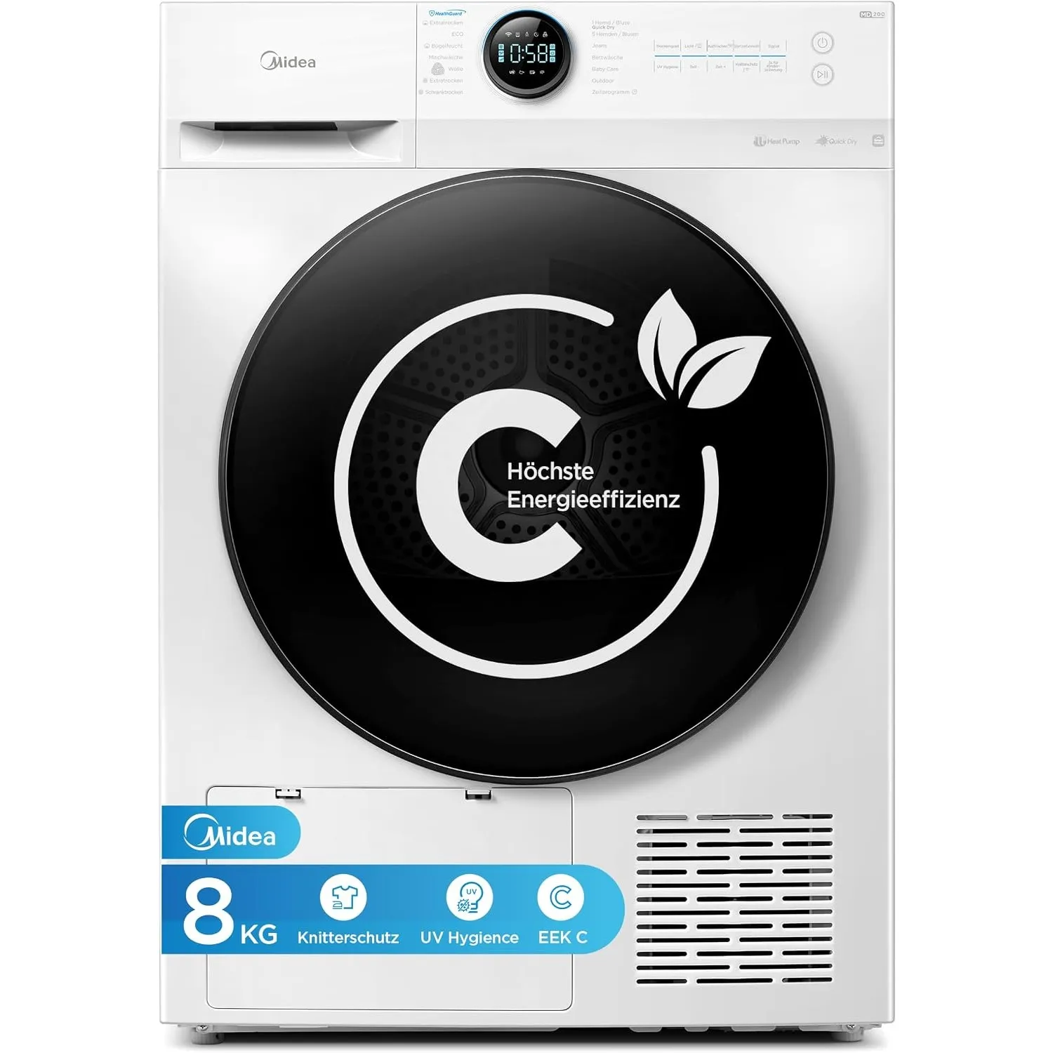 Midea Wärmepumpentrockner 8 kg Energieklasse C Fernsteuerung MD20EH80WB-A3
