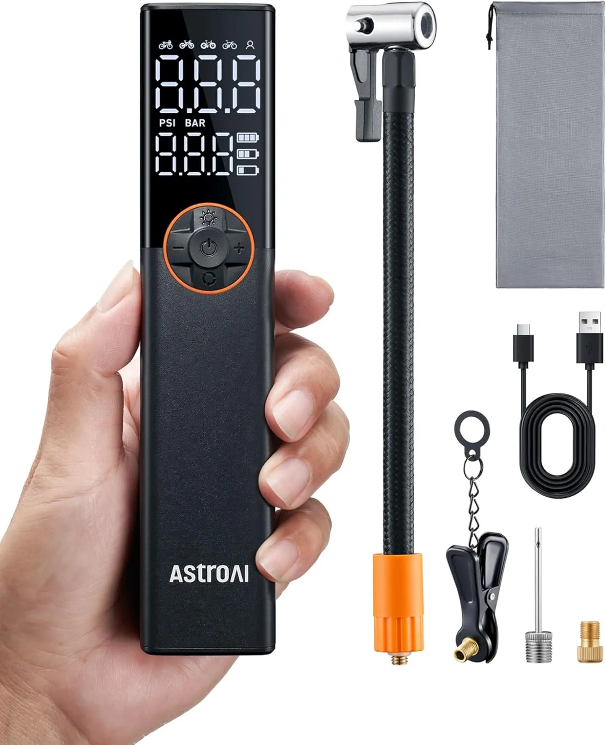 AstroAI Fahrradpumpe Elektrische Luftpumpe, 150PSI Mini Tragbare Akku Fahrradpumpe alle ventile, Hochspannungsmotor Spe…