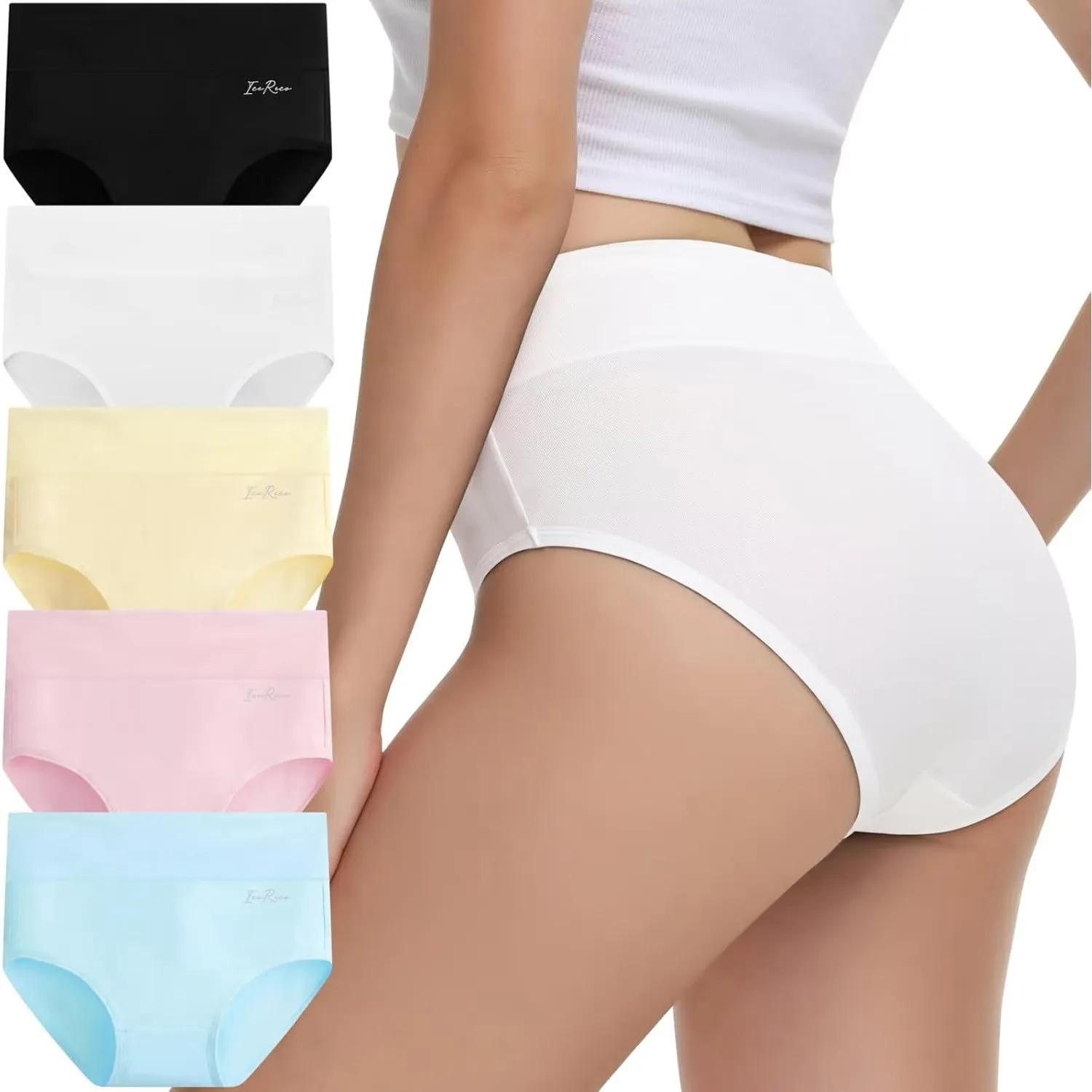 Unterhosen Damen Baumwolle 5er Pack Hohe Taille Slips Unterwäsche Atmungsaktiv Stretch Weich