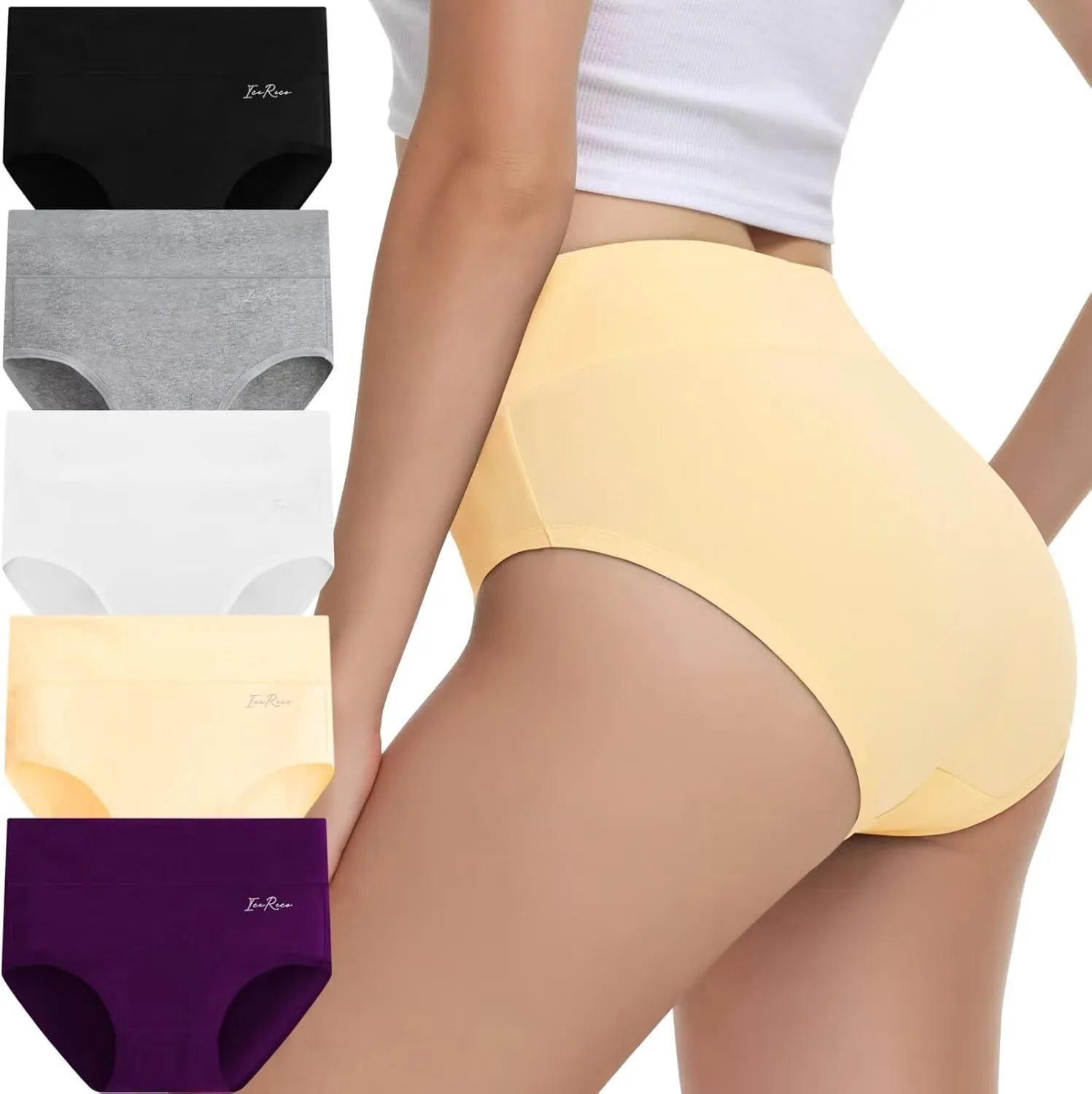 Unterhosen Damen Baumwolle 5er Pack Hohe Taille Slips Unterwäsche Atmungsaktiv Stretch Weich