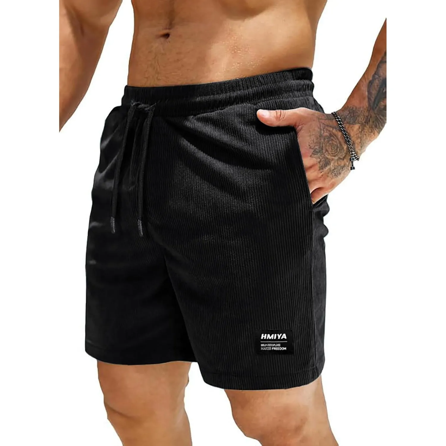 HMIYA Corduroy Shorts Herren Kurze Hosen Sommer Bermuda Freizeitshorts Baumwolle Elastische Taille mit Taschen