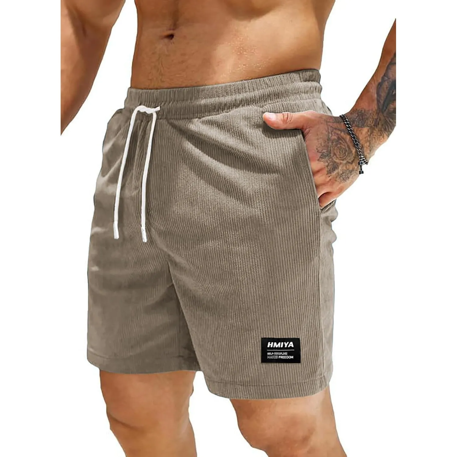 HMIYA Corduroy Shorts Herren Kurze Hosen Sommer Bermuda Freizeitshorts Baumwolle Elastische Taille mit Taschen