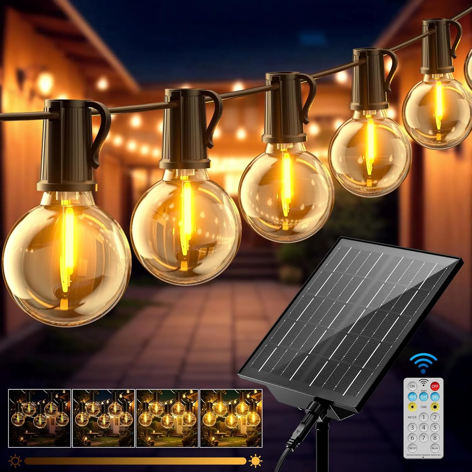 Solar Fairy Lights Outdoor LED Solar Fairy Lights Outdoor Weatherproof 17.1 m 24+1 G40 Bulbs with Remote Control 8 Mode…