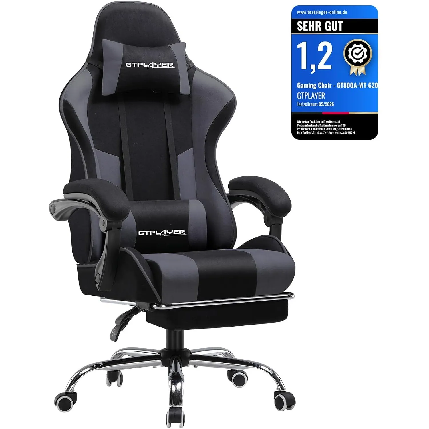 GTPLAYER Bürostuhl Gaming Stuhl Stoff Sessel Ergonomischer Gamer Stuhl mit Fußstütze, Kopfstütze Lendenkissen, Gepolste…