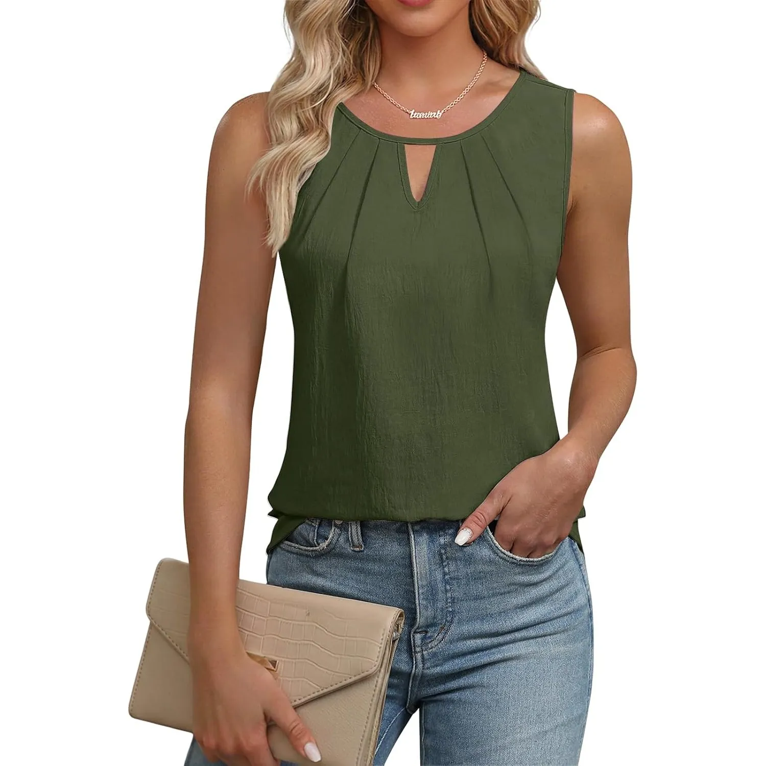 Cuptacc Top Damen Ärmellose Bluse Elegant V-Ausschnitt Oberteile Sommer | Sommer,Schlüsselloch V-Ausschnitt,Elegant,Chi…