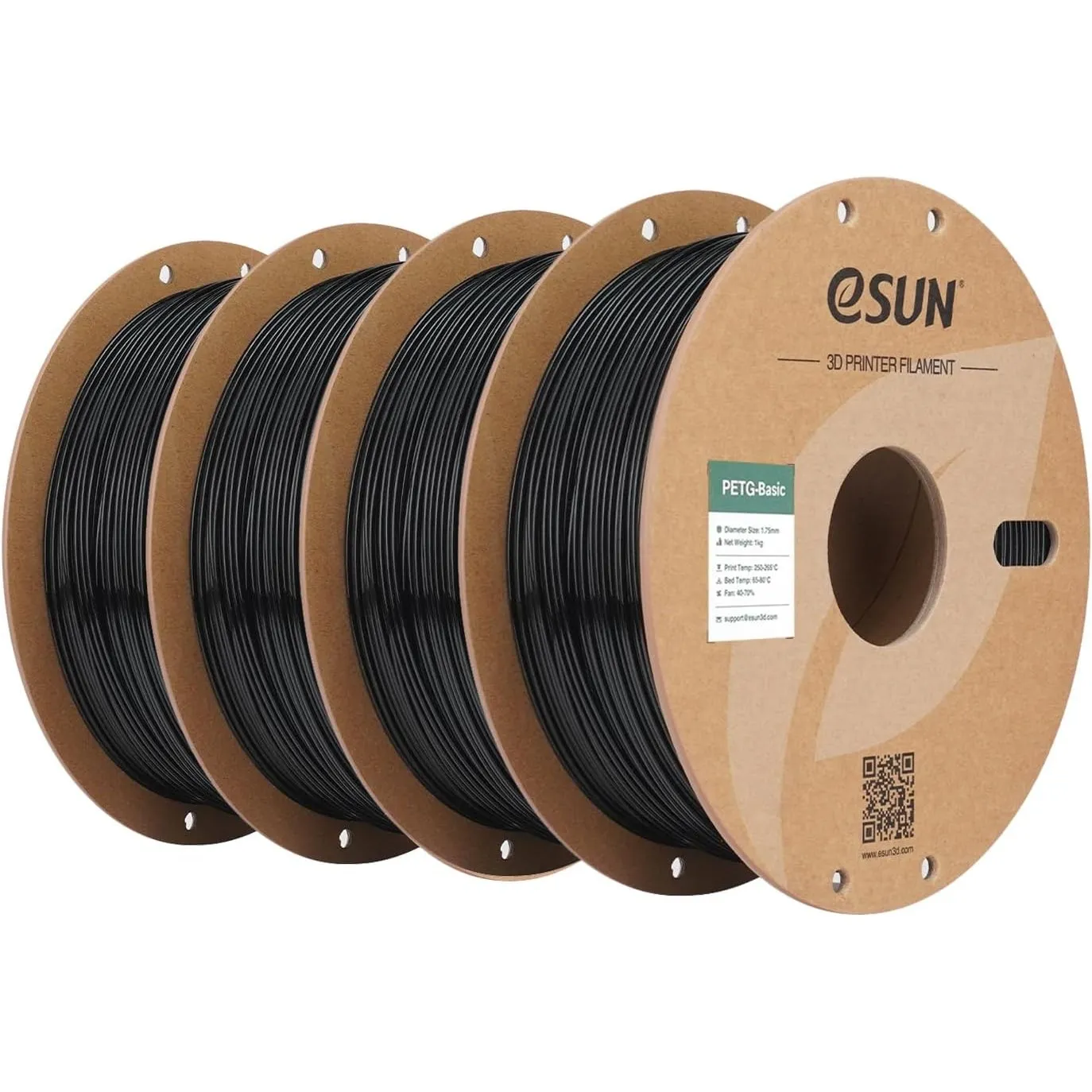 eSUN PETG Basic Filament 1.75mm, hohe Zähigkeit, 1KG (2.2 LBS) pro Spule, 4 Rollen Druckmaterial für 3D-Drucker, Schwar…