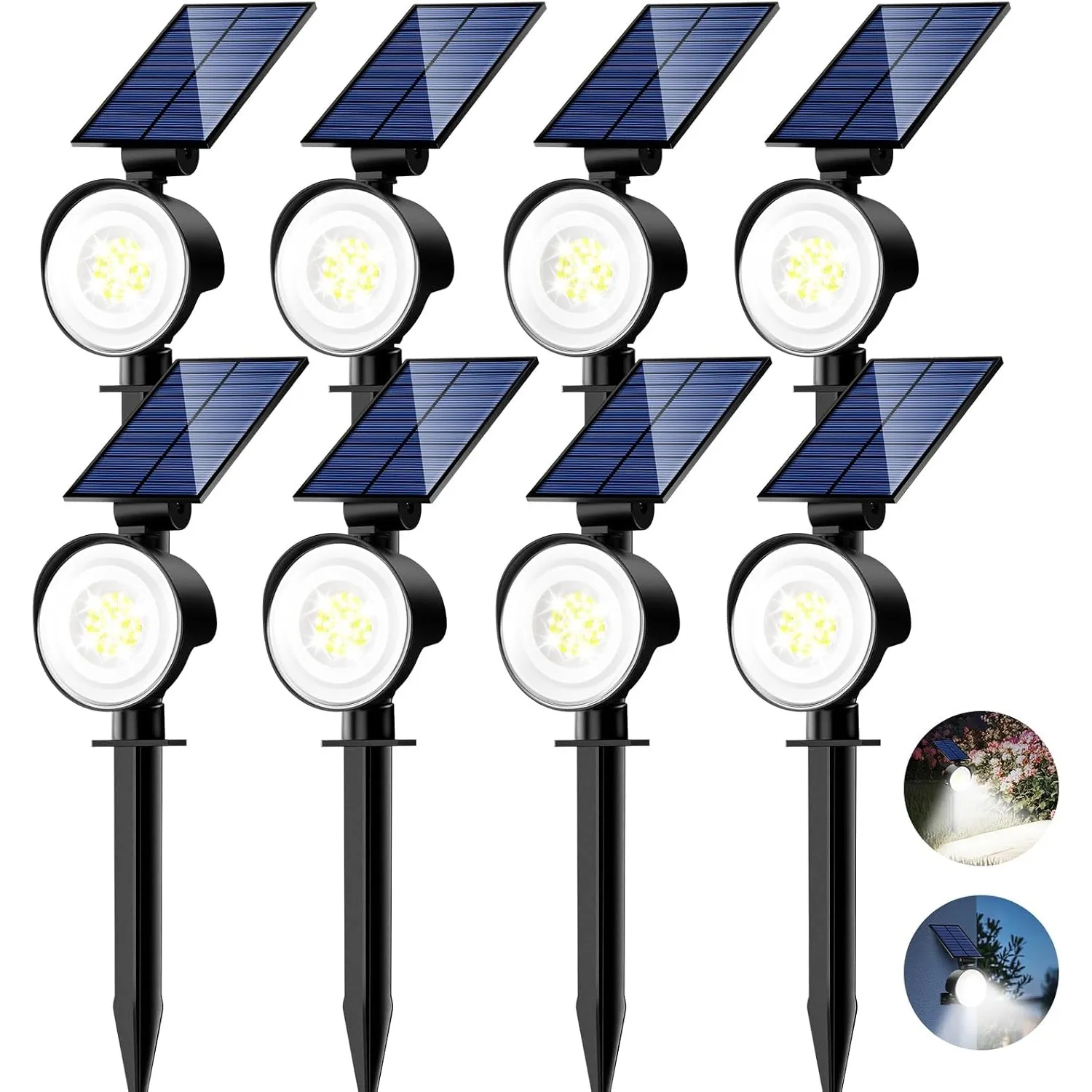nipify Solarlampen für Außen Garten, 8 Stück 53 LED Solar Strahler Gartenleuchten IP65 Wasserdicht, 3 Helligkeit Kaltwe…