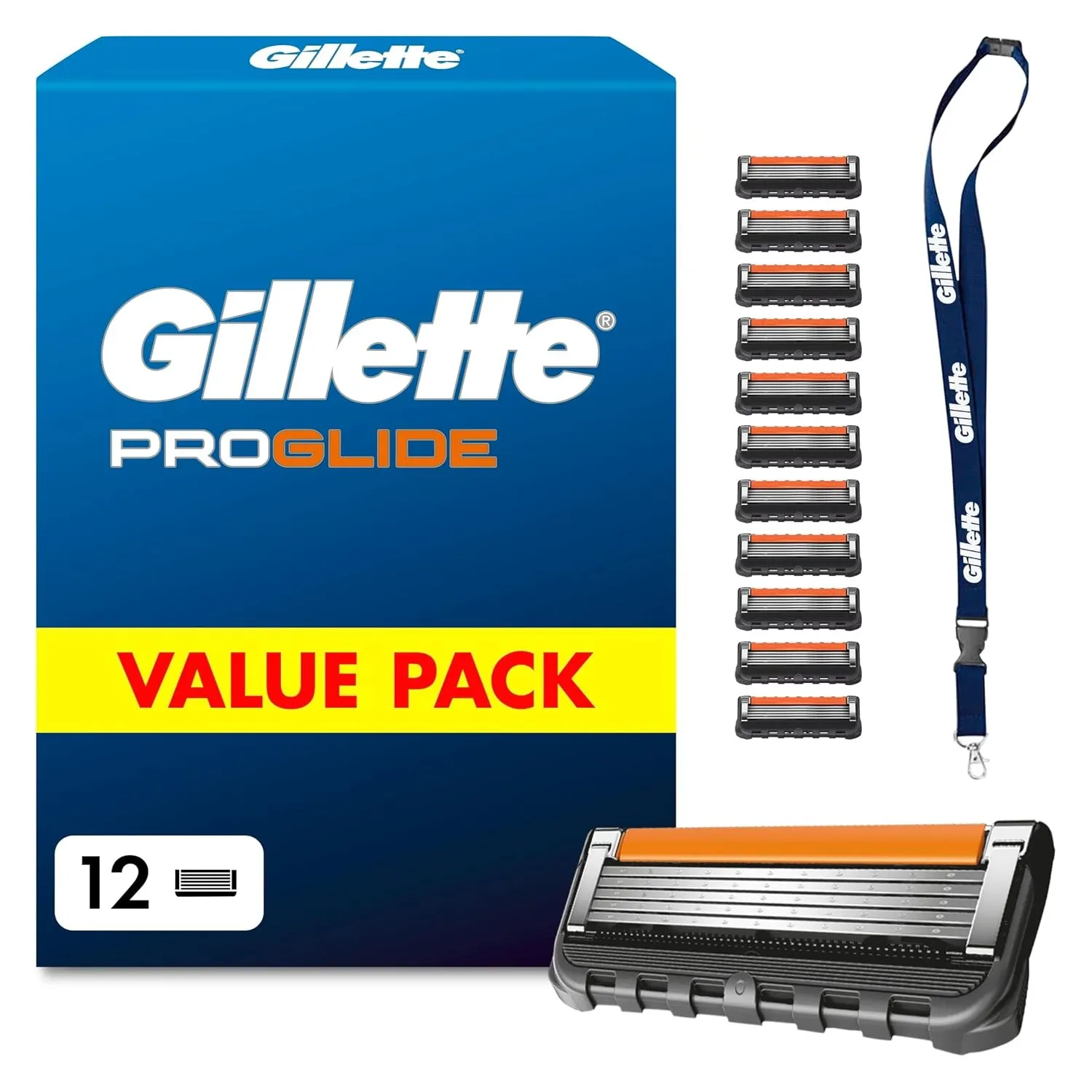 Gillette Proglide Rasierklingen Herren, 12 Original Ersatzklingen, Schwarz