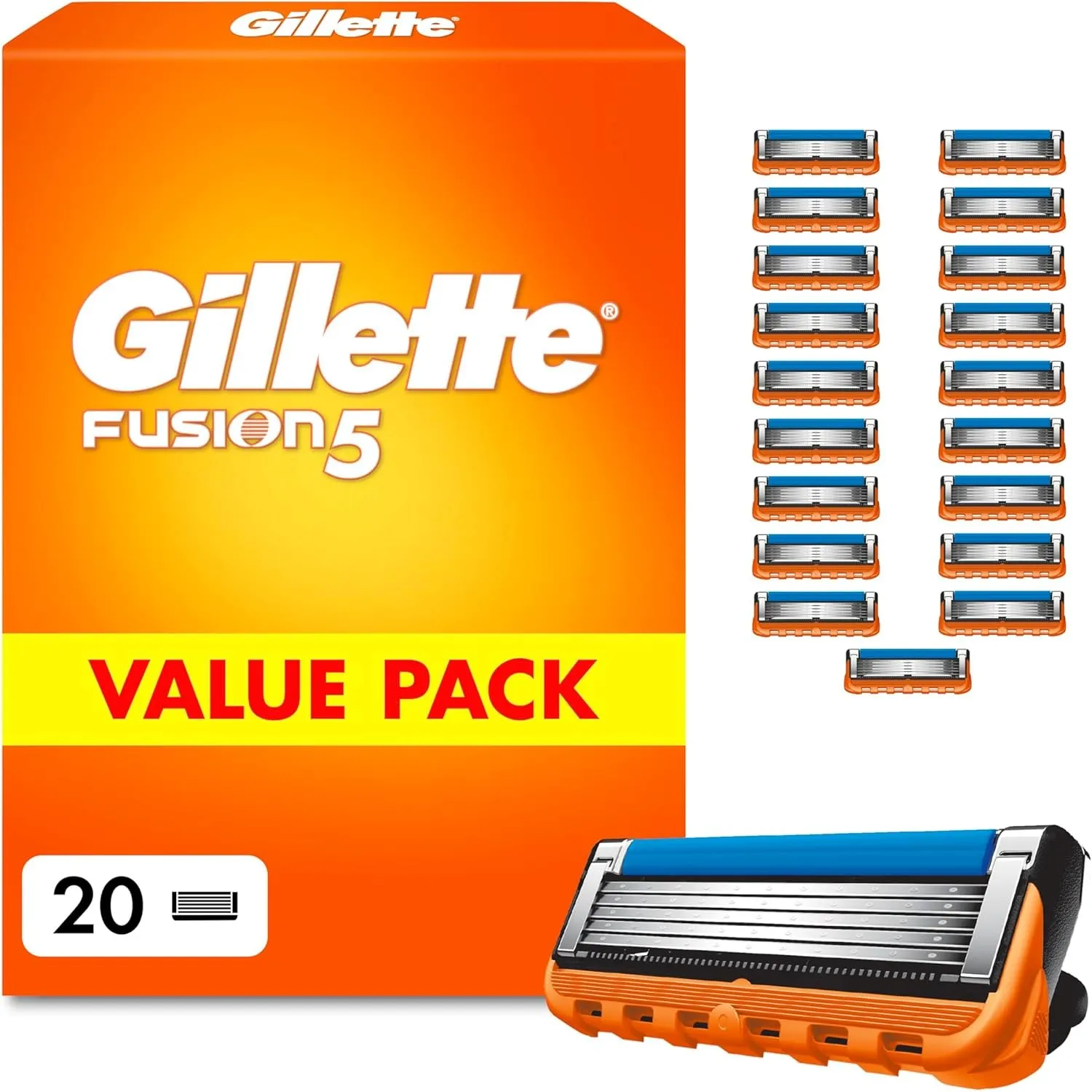 Gillette Fusion 5 Klingen Herren, 20 Original Rasierklingen, Orange