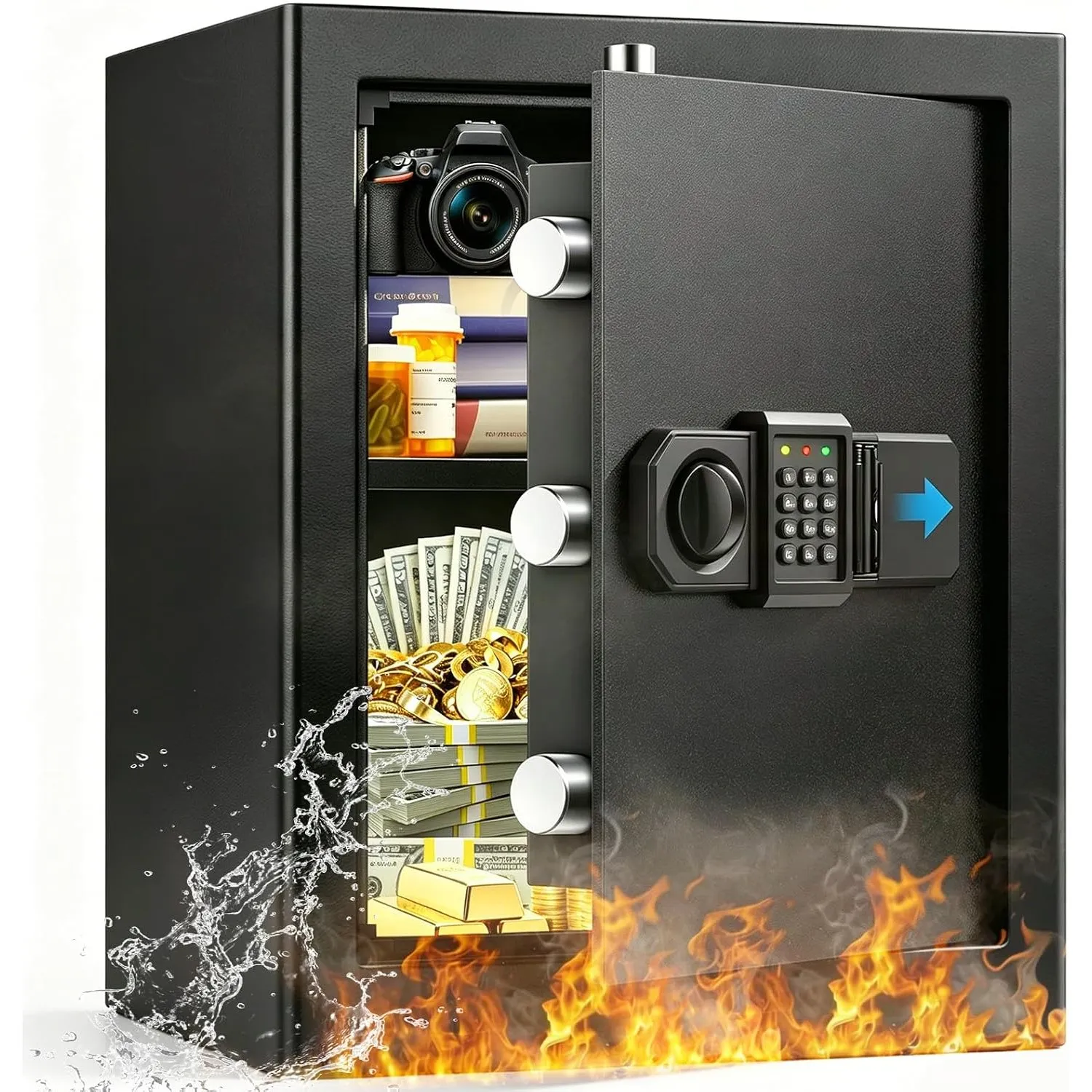 50L Groß Safe Tresor Feuerfest für Zuhause, Digitaler Tresore mit Schlüssel, Sensor-Licht und Abnehmbares Regal, Anti-D…