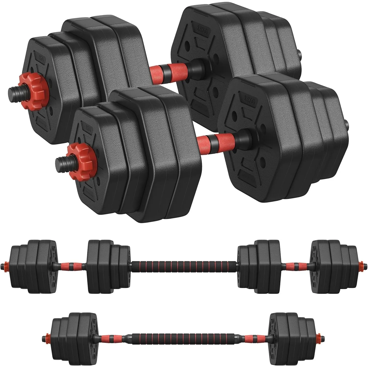 SONGMICS Hantelset, Hanteln mit Verbindungsstange, Hexagon, Kurzhantelset, 10 kg, 20 kg, 30 kg, 40 kg, für Workout, Fit…