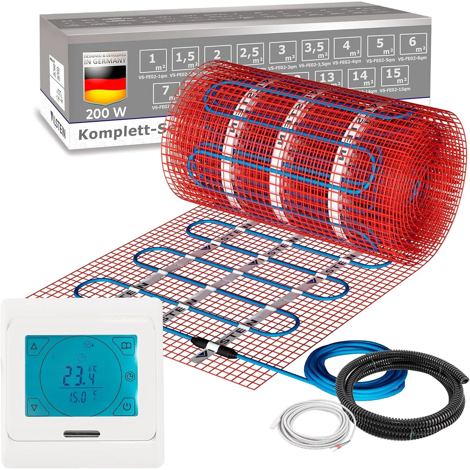 VILSTEIN Elektrische Fußbodenheizung 200W/m² – IP67 Turbo-Heizmatte