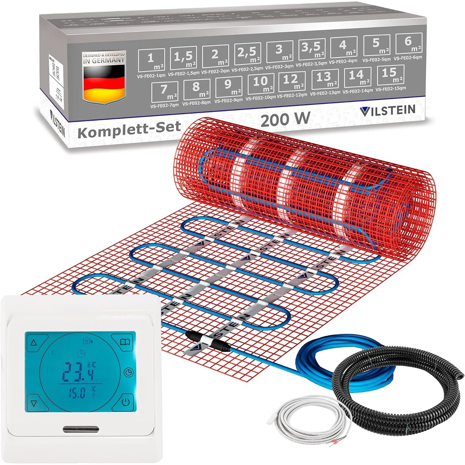VILSTEIN Elektrische Fußbodenheizung 200W/m² – IP67 Turbo-Heizmatte