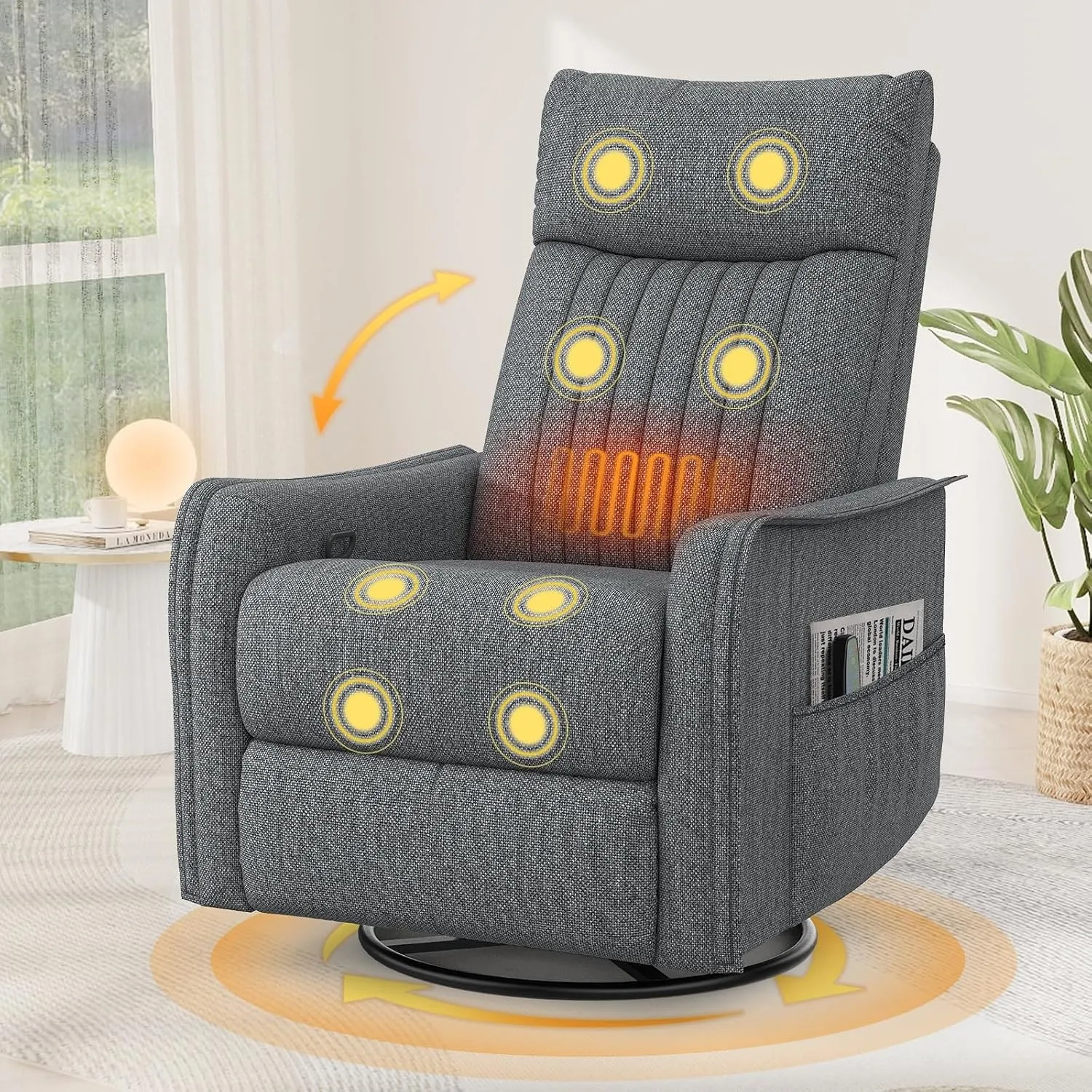 Fernsehsessel Massagesessel mit Liegefunktion, Relaxsessel mit Wärme und Massage, 360°Drehbarer TV Sessel Wohnzimmer, S…