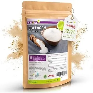 Vita2You Collagen Pulver 1kg - Bioaktives Kollagen - 100% CollaSel Pro® - aus Weidehaltung und Grasfütterung - Hydrolys…