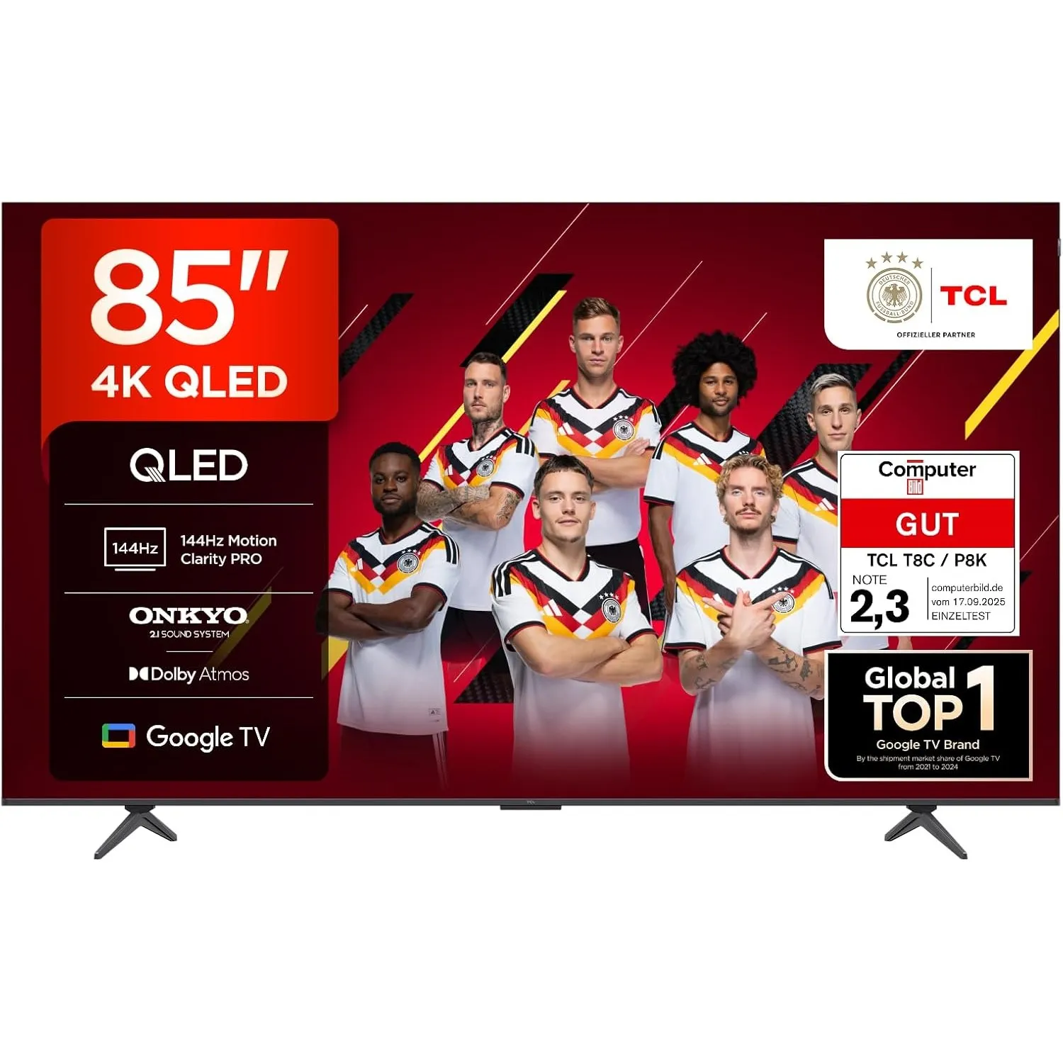 TCL 85T8C 85 Zoll QLED 4K HDR Ultra HD Fernseher, Smart TV mithilfe von Google TV (Dolby Vision & Atmos, 144Hz Motion C…