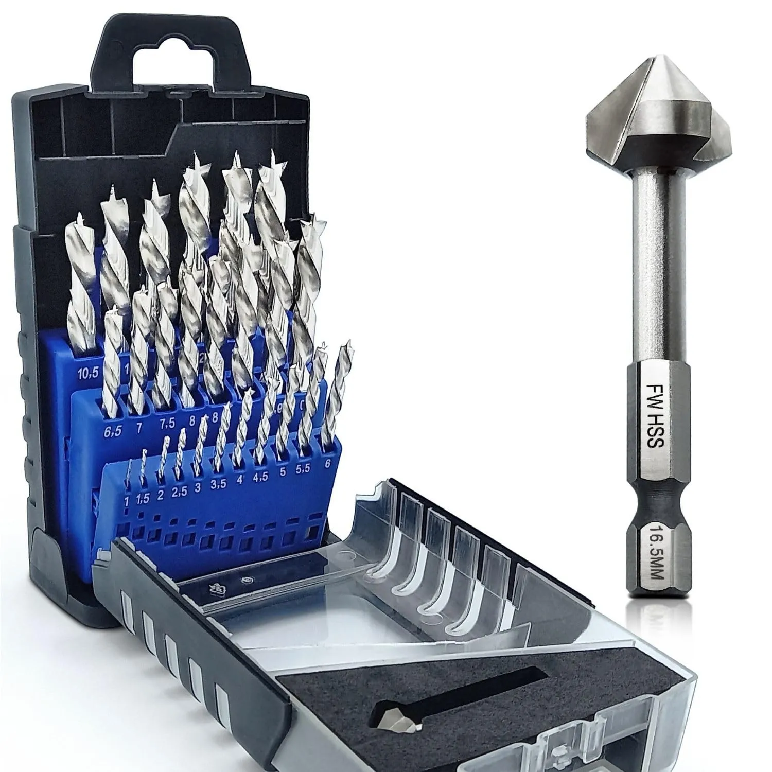 Falkenwald Holzbohrer Set 1-13mm + Kegelsenker 26tlg. - HSS-G Bohrerset für präzise und saubere Bohrungen - Bohrer Set …
