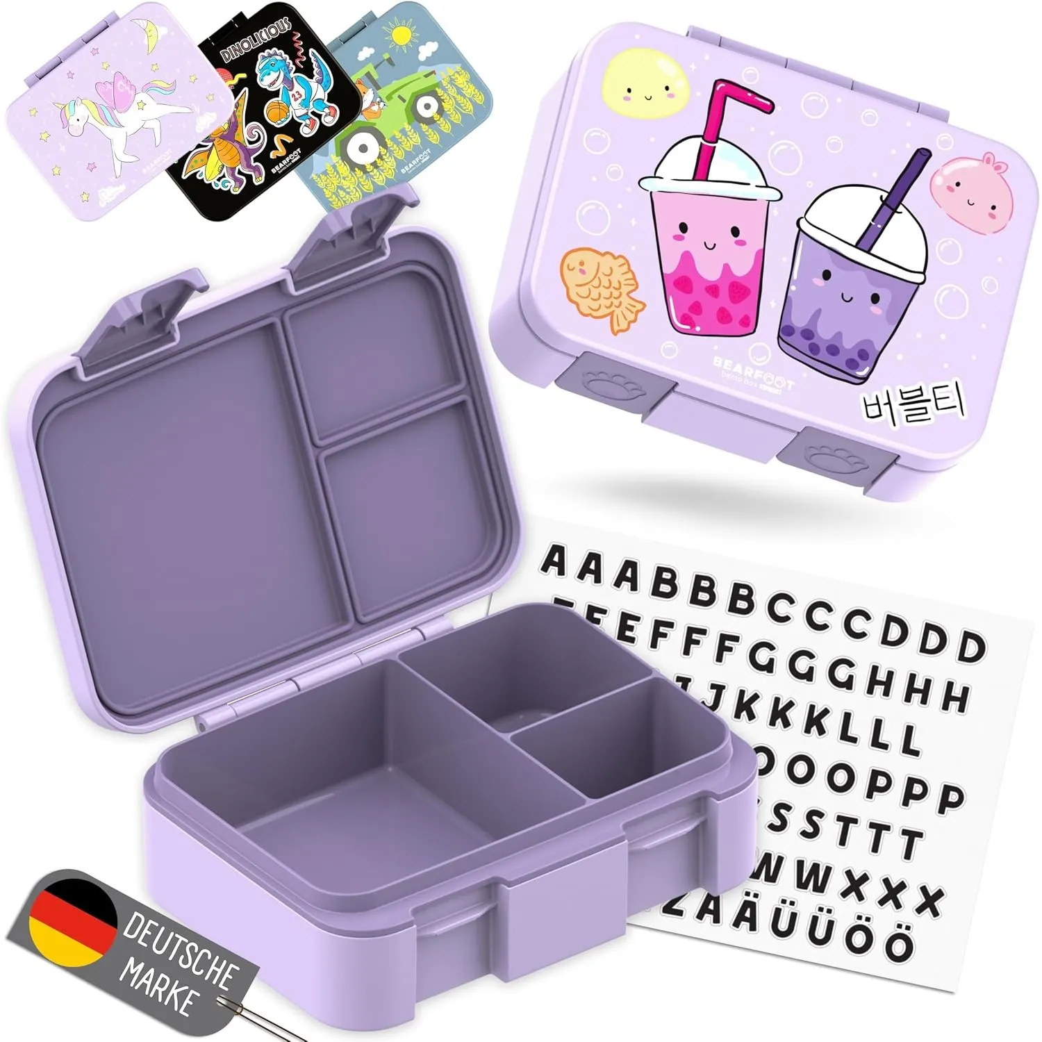 BEARFOOT Bento Box COMPACT Kinder Brotdose (BubbleTea-lila, 650 ml)