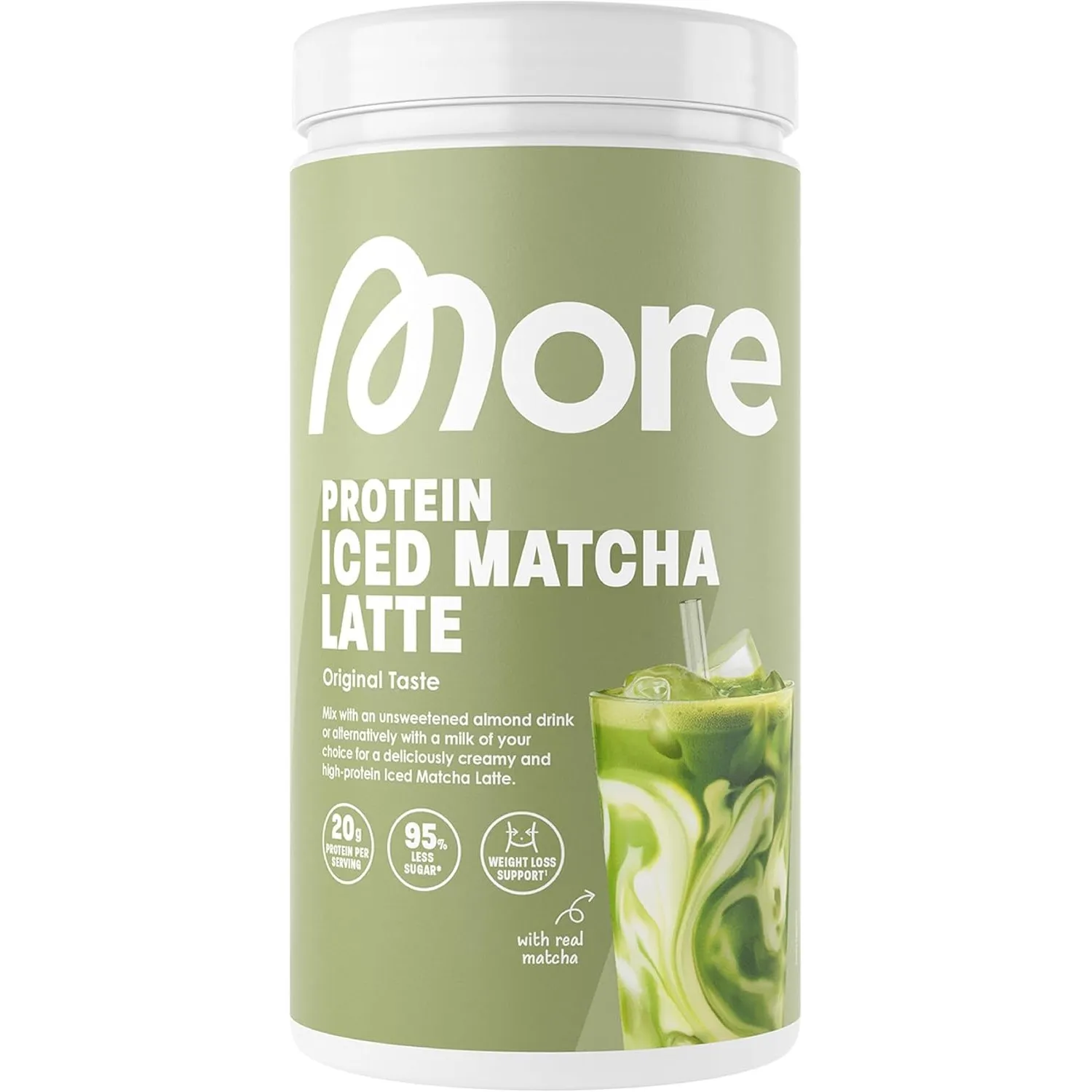 MORE Protein Iced Matcha Latte, 500g, Matcha Grünteepulver