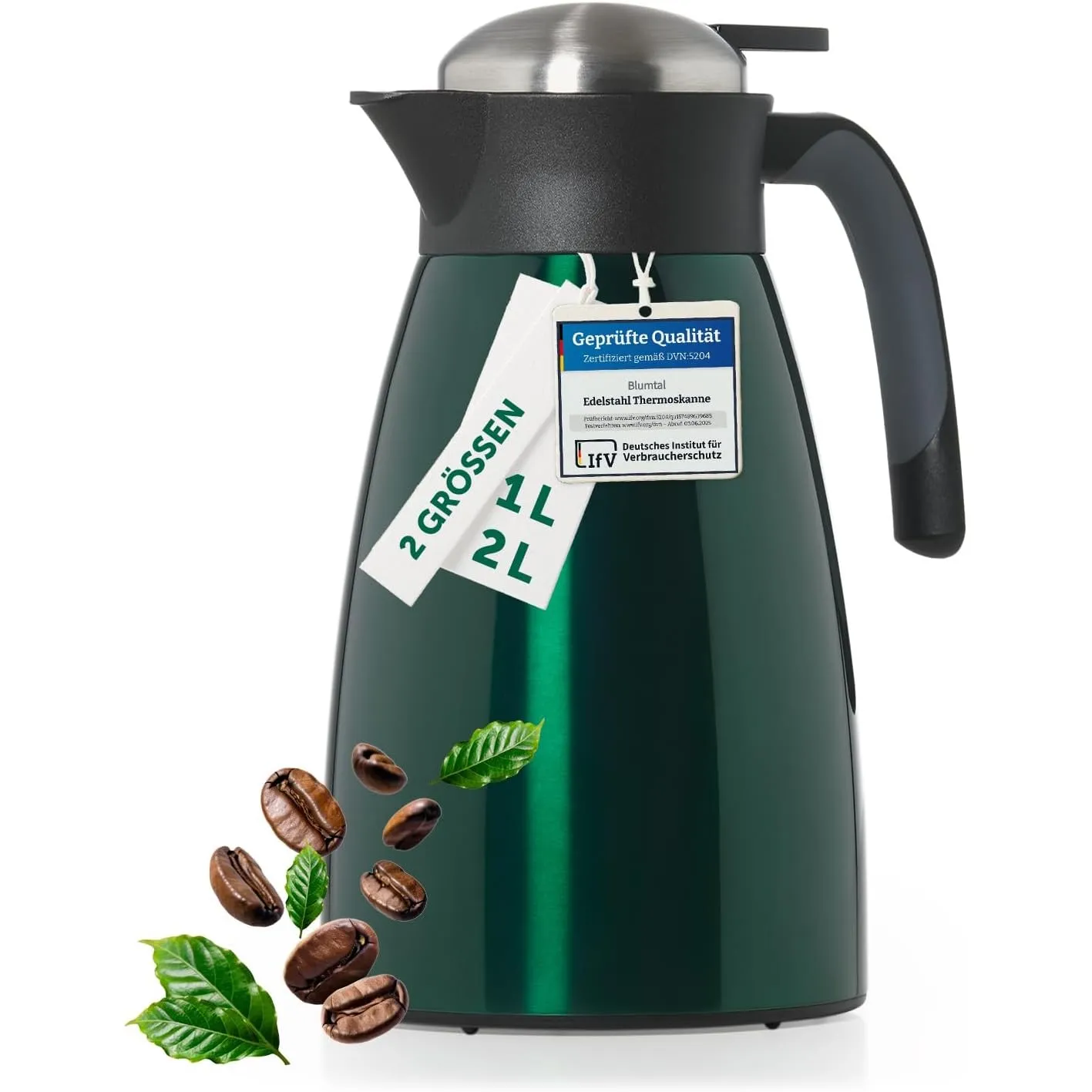 Blumtal Thermoskanne 2 Liter - ultra isolierend in dunkelgrün
