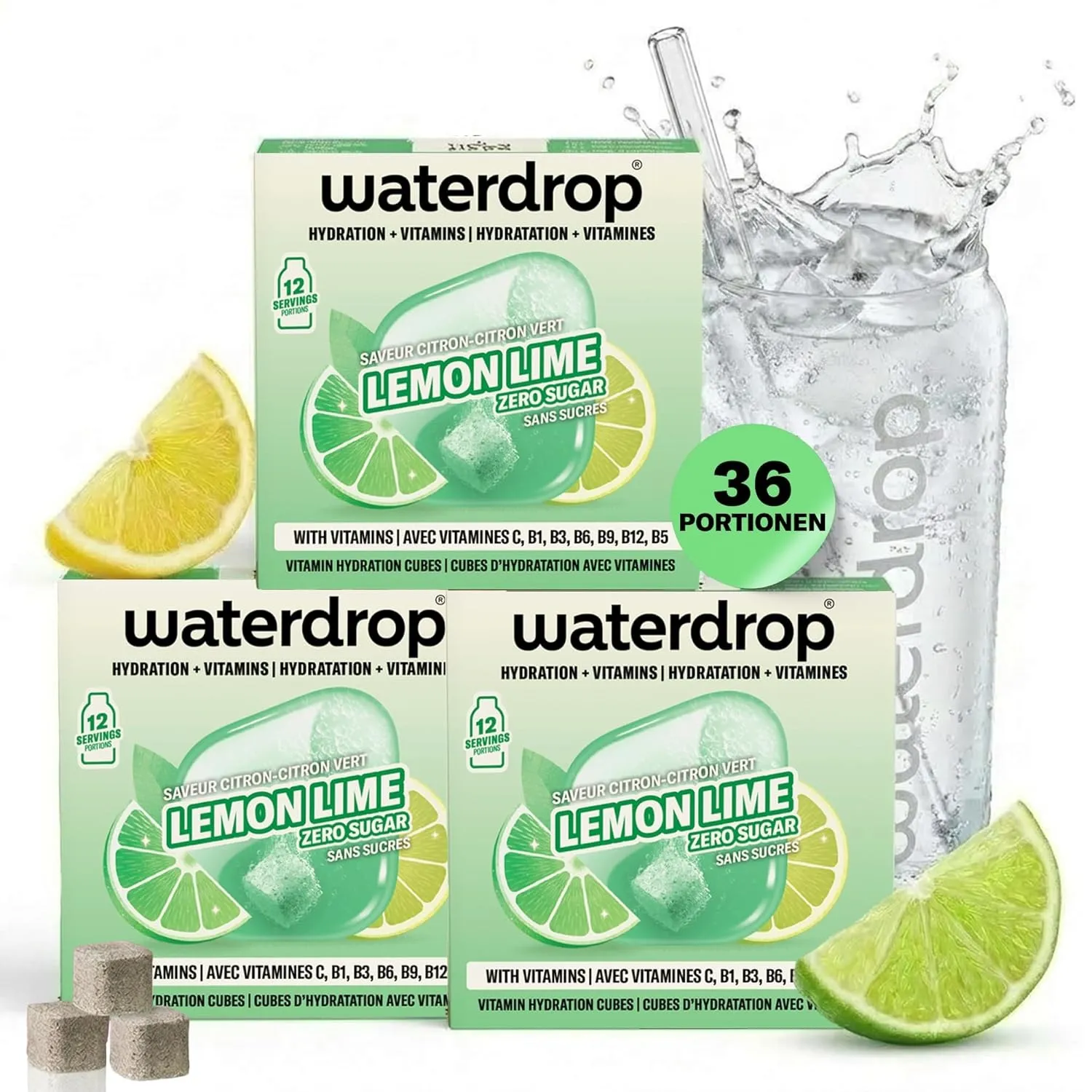 waterdrop® Lemon Lime - 36 zuckerfreie Drops mit prickelndem Limetten-Lemon Soda Geschmack - vitaminreicher Durstlösche…