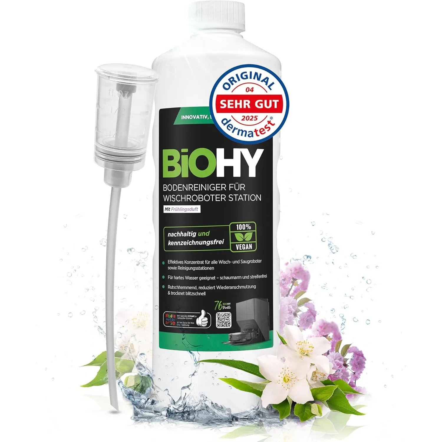 BiOHY Bodenreiniger für Wischroboter Station mit Frühlingsduft (1l Flasche) + Dosierer | Reinigungsmittel Konzentrat fü…