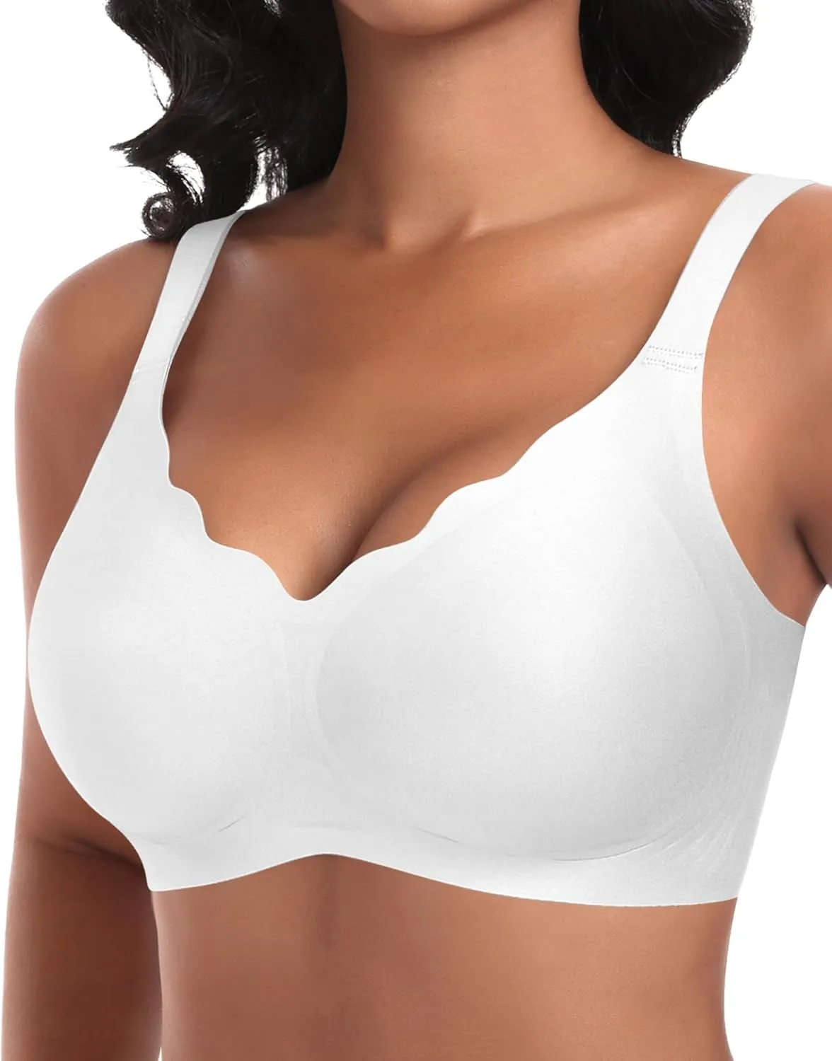 Ganado Damen Nahtloser BH Ohne Bügel Tiefem V-Ausschnitt gewellte Ränder Bequemer BH Bralette Soft BHS Bügellos Bustier…