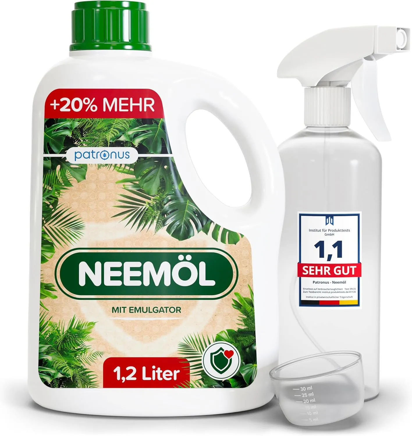 Natürliches Neemöl mit Emulgator 1200 ml – inkl. Sprühflasche & Messbecher – Ergibt 120 L sprühfertiges Neem-Öl Spray –…