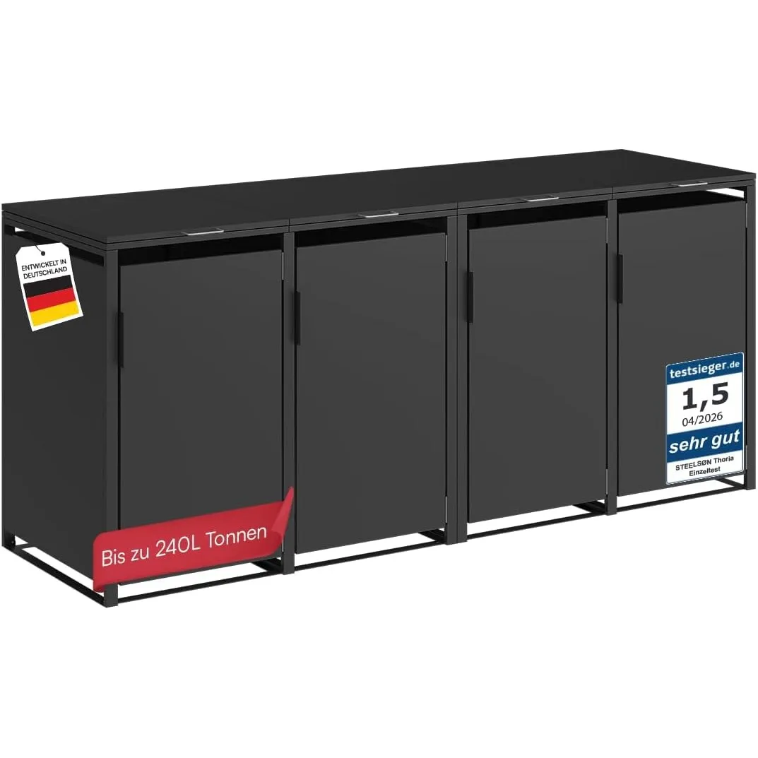 STEELSØN Thoria Mülltonnenbox 4er bis 240 L, aus Stahl, Graphitschwarz