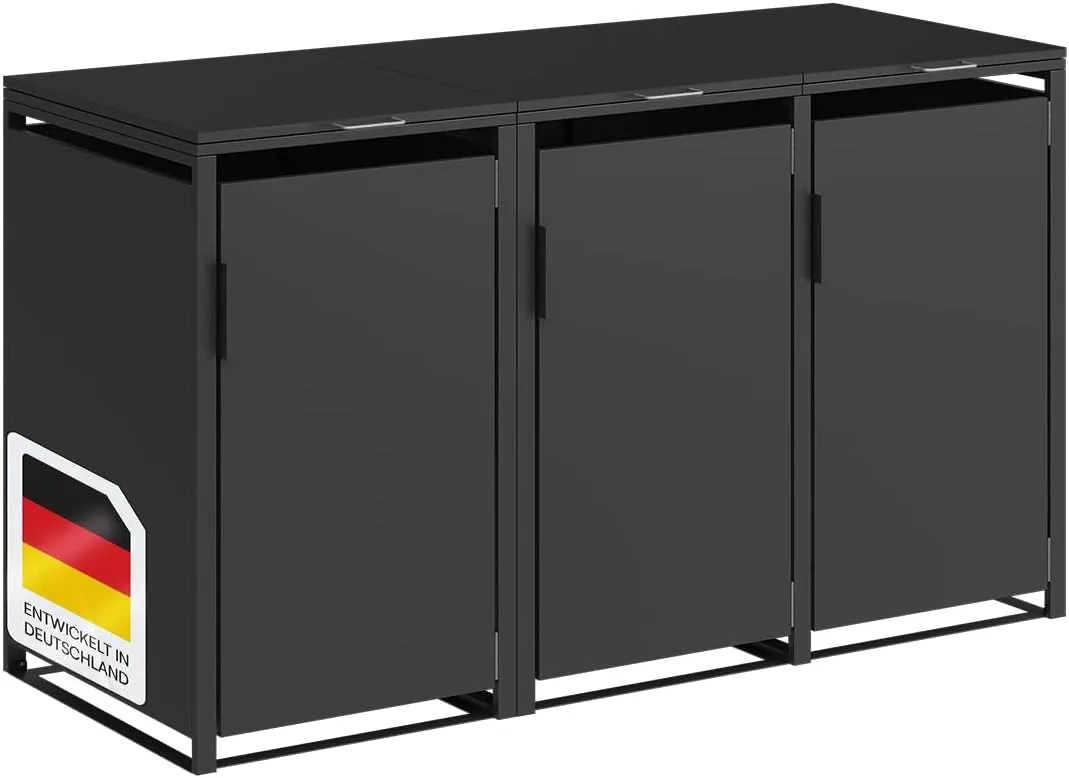 STEELSØN Thoria Mülltonnenbox 3er bis 240L – Mülltonnenverkleidung aus Stahl in Graphitschwarz – hochwertige Müllcontai…