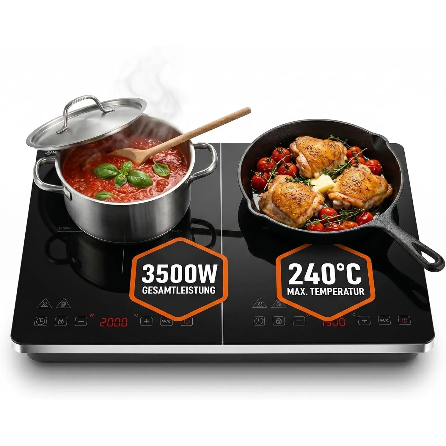 Sommertal Induktionskochfeld 2 Platten | 3500W, 240°C, 4h Timer, Touch