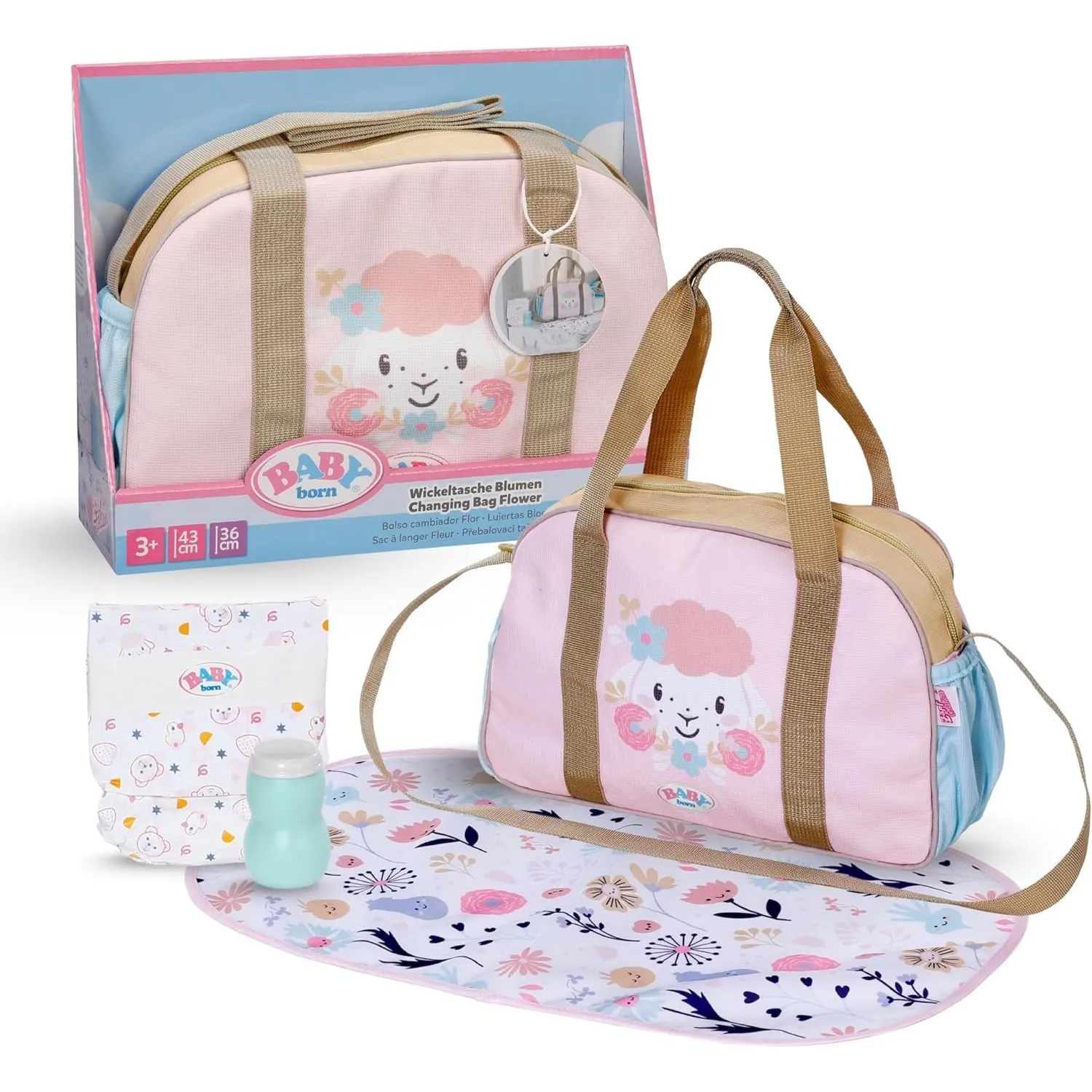 BABY Born Wickeltasche Blumen mit Zubehör für 36 und 43 cm Puppen