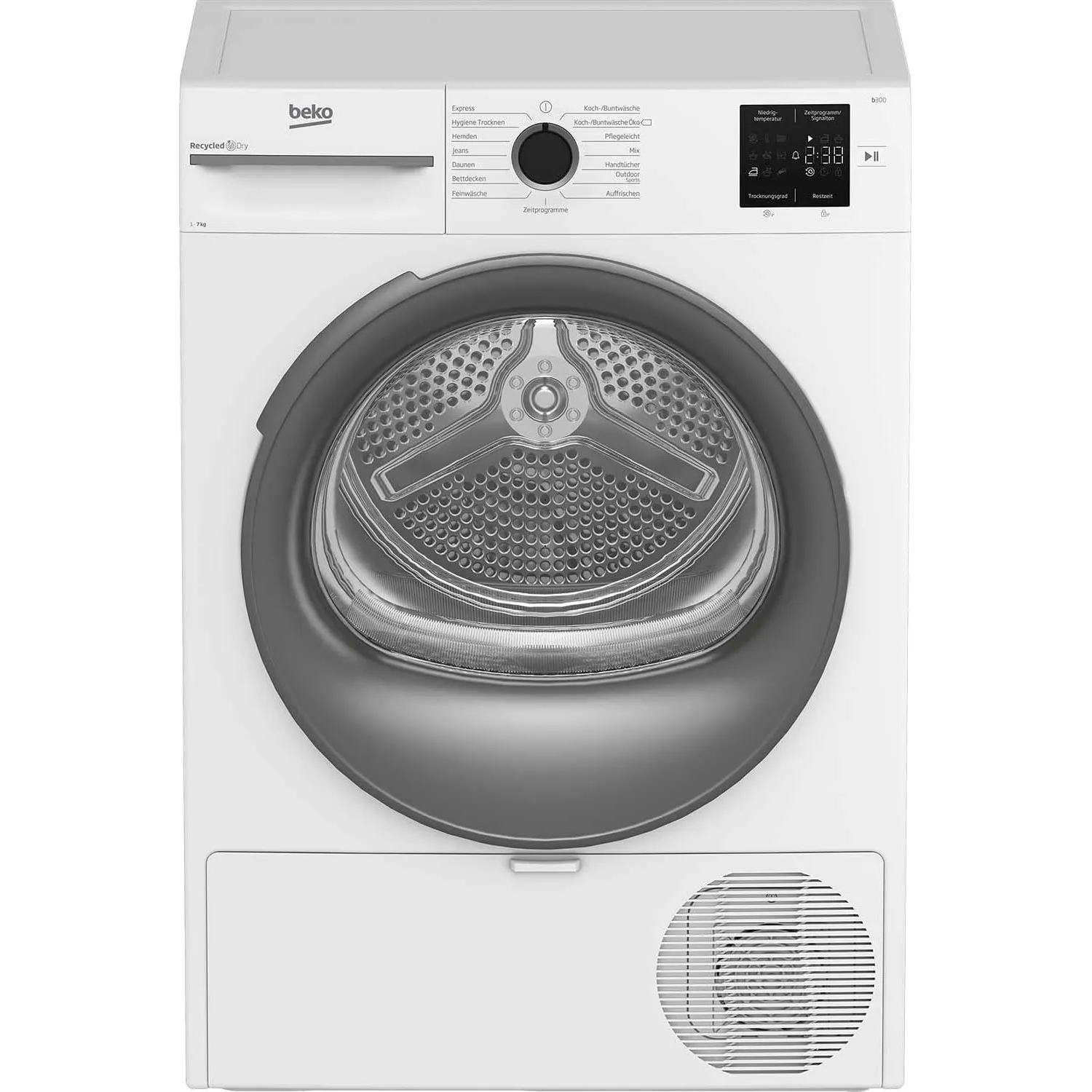 Beko BM3T37210W1 Wäschetrockner, 7 kg, Frontlader Wärmepumpentrockner, 15 Programme, Sensortrocknung, Säulenfähig, Aqua…