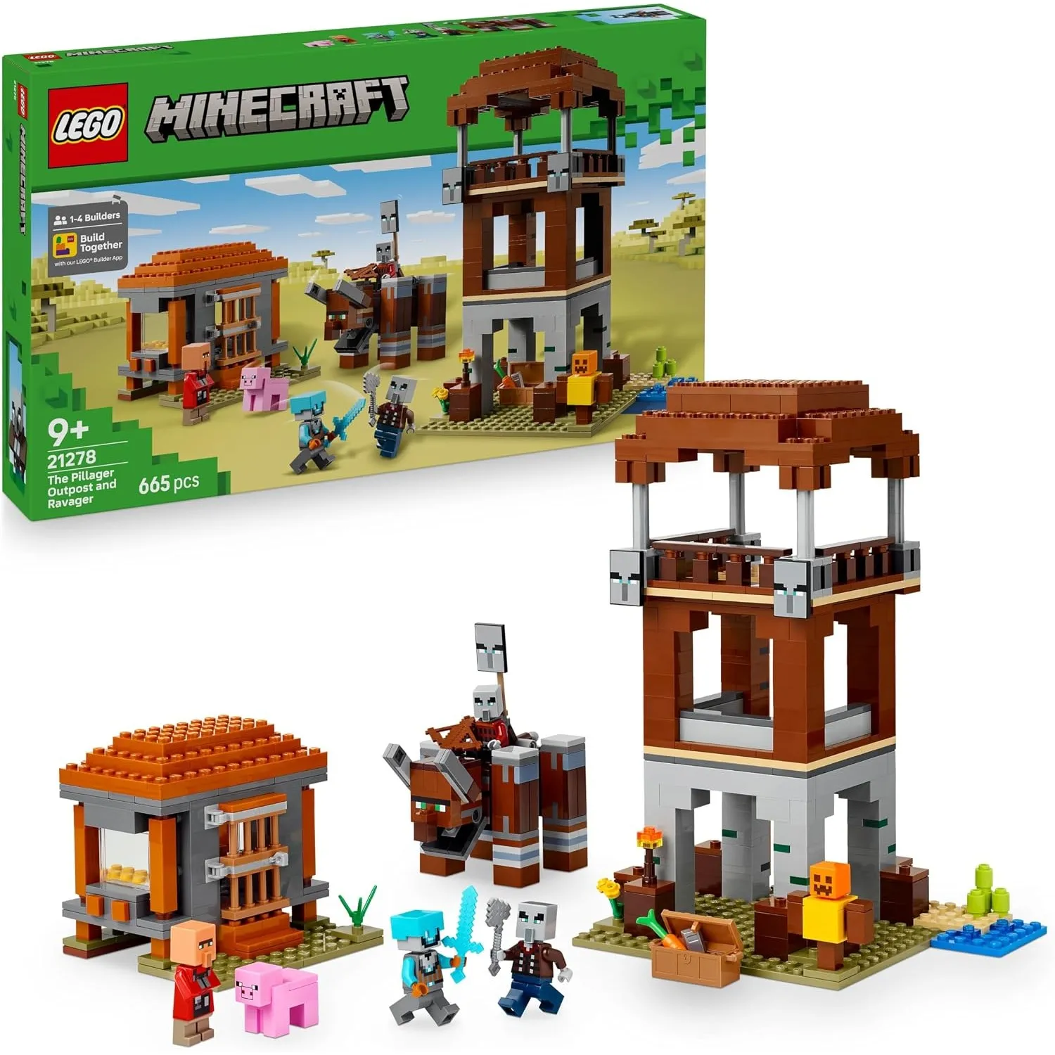 LEGO Minecraft EIN Verwüster am Plünderer-Außenposten - Gaming Spielzeug für Kinder - Minifigur mit Schnappkiefer Funkt…