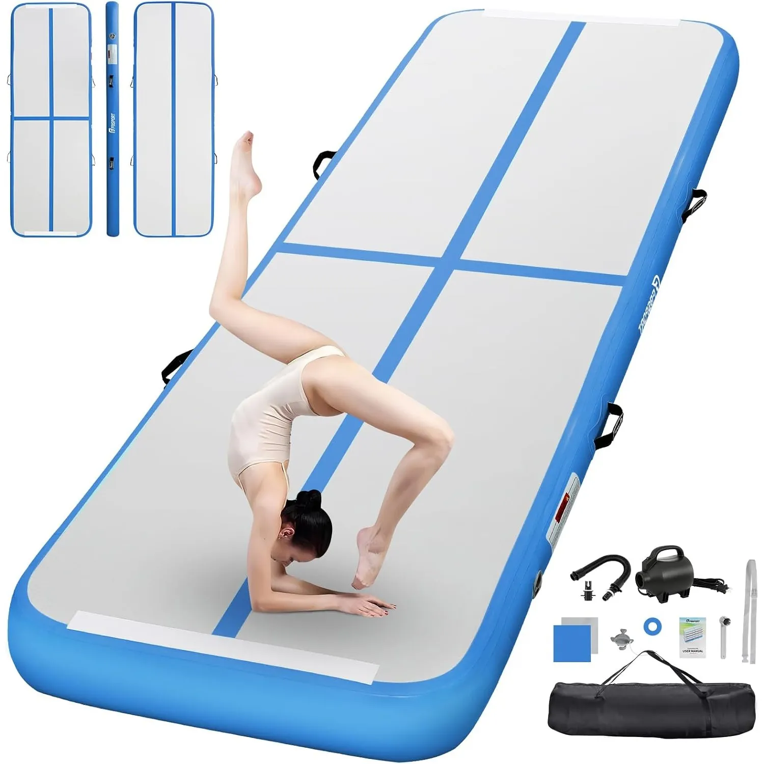 FBSPORT Airtrack Matte,10/20cm Hoch Verdicken 2/3/4/5/6/ M Tumbling Matte,Gymnastikmatte mit Luftpumpe,Trainingsmatte m…