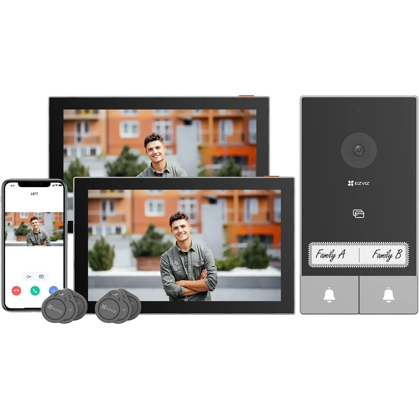 EZVIZ 2K Video Türklingel Kit mit Türsprechanlage & Doppelten 7-Zoll-Farb-Touchscreens, KI Personenerkennung und Zwei-W…