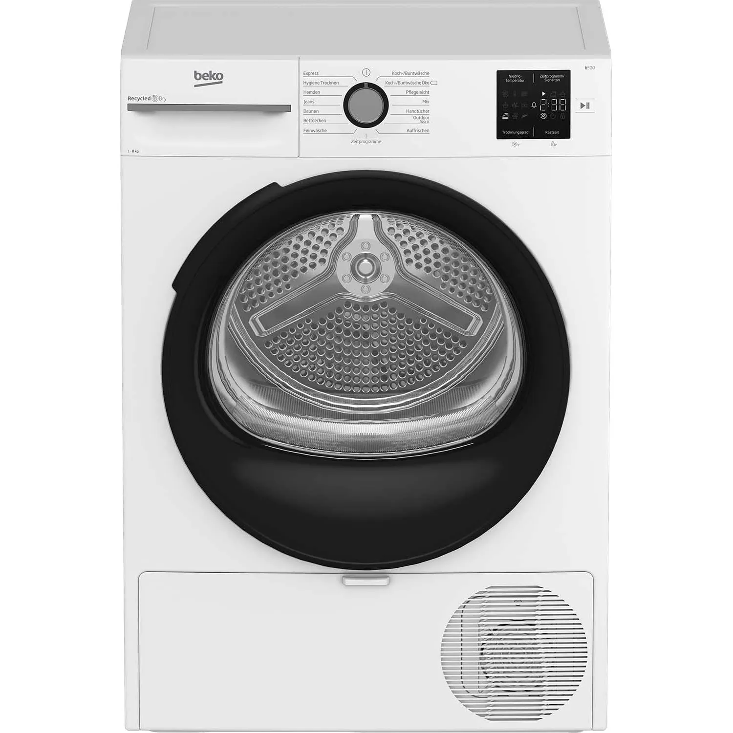 Beko BM3T38220X Wäschetrockner, 8 kg, Frontlader Wärmepumpentrockner, 15 Programme, Sensortrocknung, Säulenfähig, Aquaw…