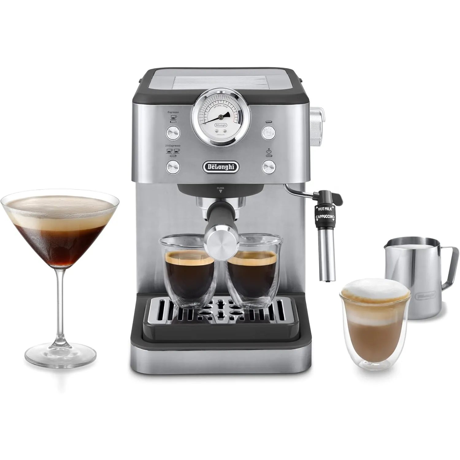 De'Longhi Siebträgermaschine Classic EM450.M, Espressomaschine mit professionellem Milchaufschäumer, Vollmetallgehäuse,…