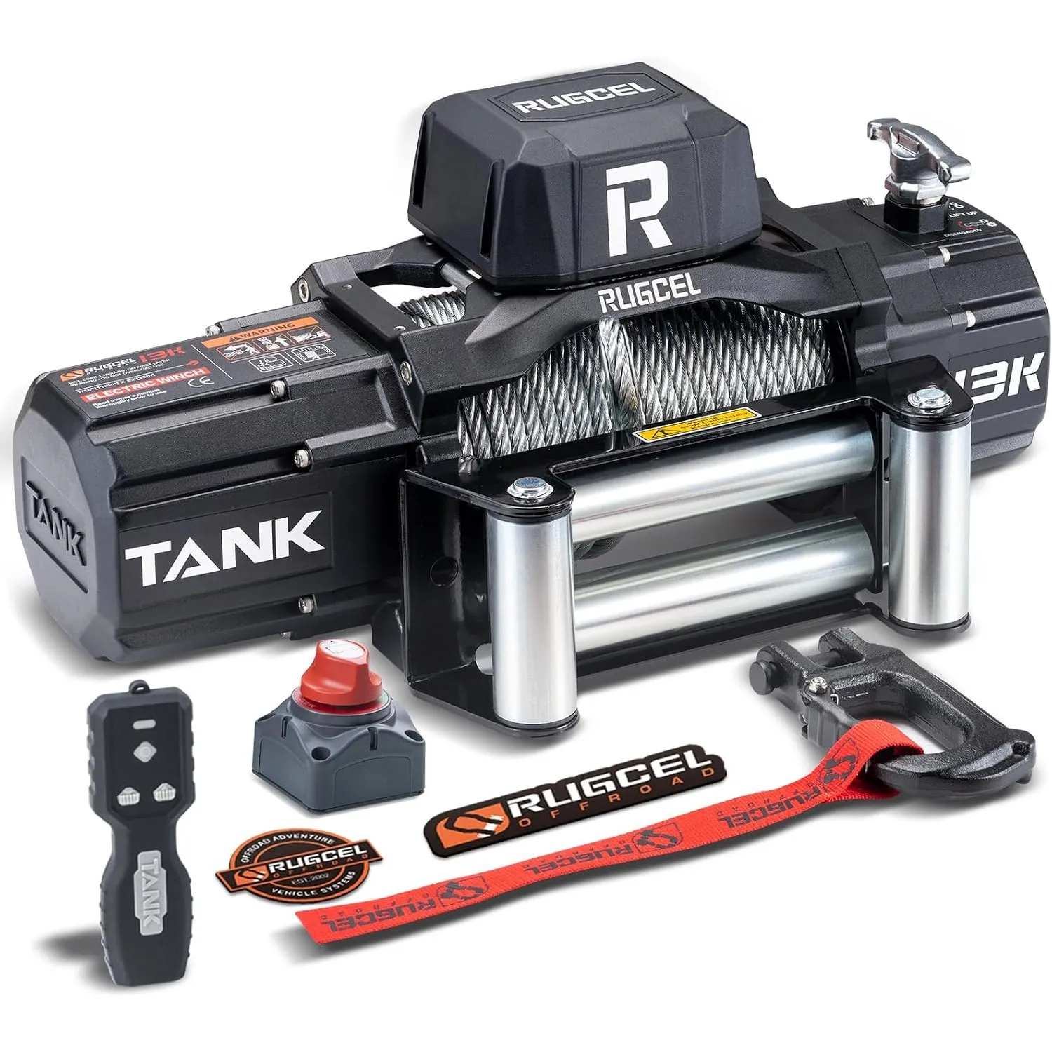 RUGCEL WINCH Elektrische Seilwinde 6123 kg (13500 lbs), 12V DC, IP67 Wasserdicht, Stahlkabel, 2-in-1 Funkfernbedienung …