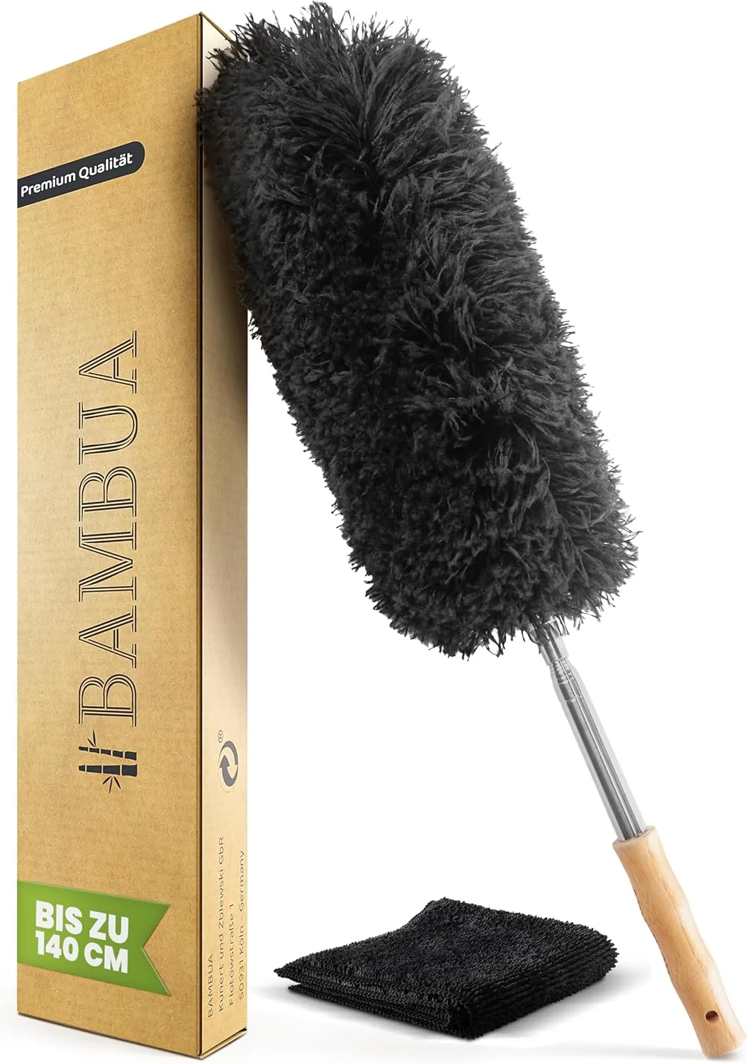 BAMBUA Staubwedel Teleskop - Effektiver Staubfänger mit erstklassiger Mikrofaser - Nachhaltiger Bambusgriff - Premium S…